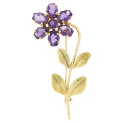 Antique Wordley, Allsopp & Bliss 14k Two Tone Gold 10.55ctw Amethyst Flower Brooch Pin
