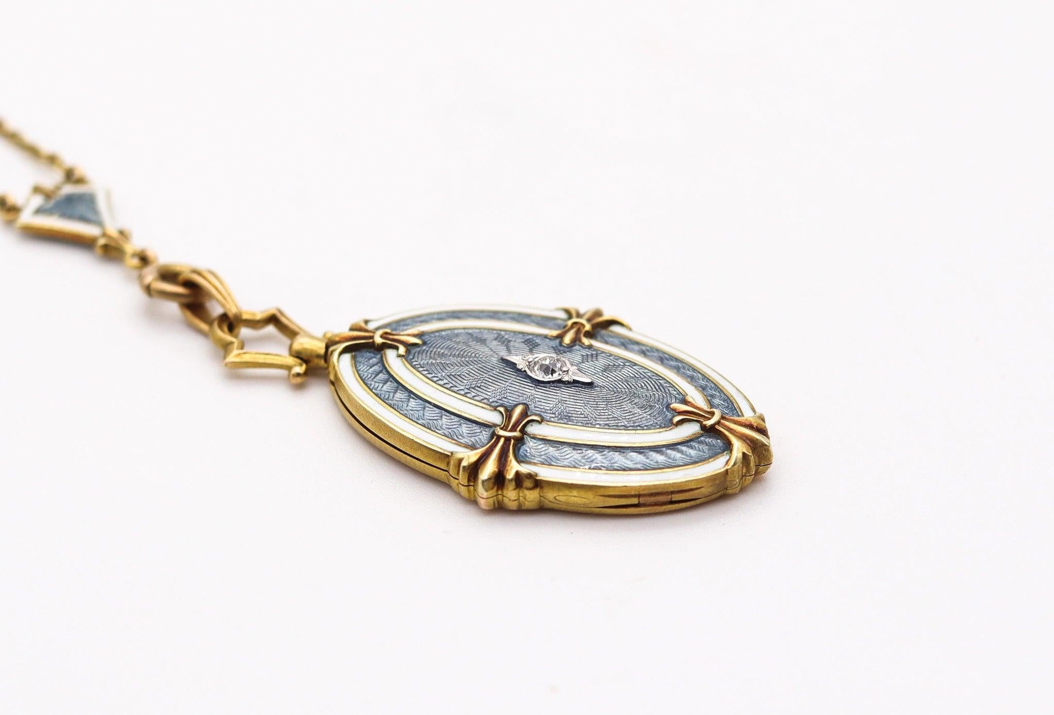 Donna WORDLEY ALLSOPP & BLISS 1910 Collana edoardiana con smalto guilloché in oro 14Kt in vendita