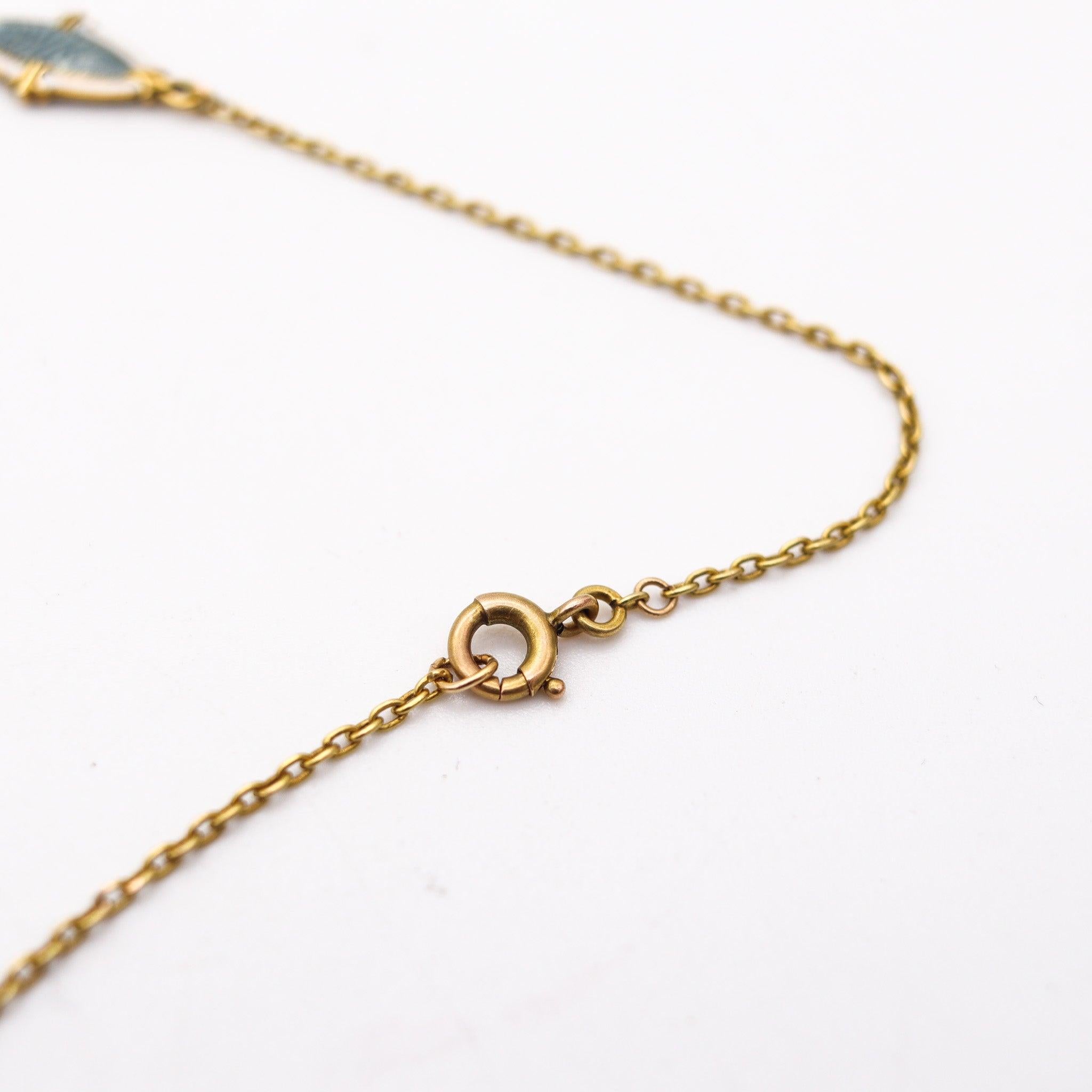 WORDLEY ALLSOPP & BLISS 1910 Collana edoardiana con smalto guilloché in oro 14Kt in vendita 1
