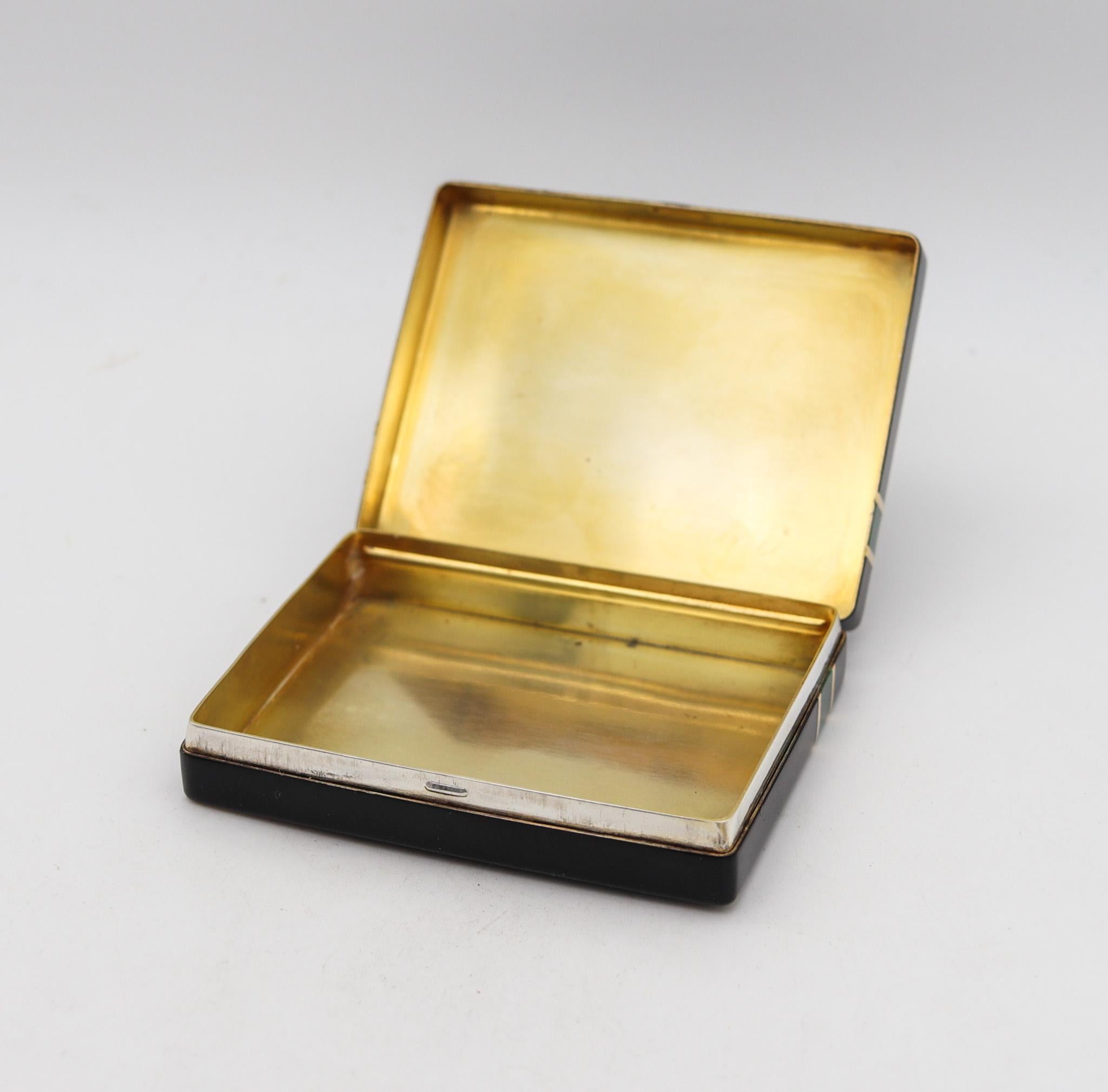 Hand-Crafted Wordley Allsopp & Bliss 1930 Art Deco Lacquered Box In 14Kt Gold And Sterling For Sale