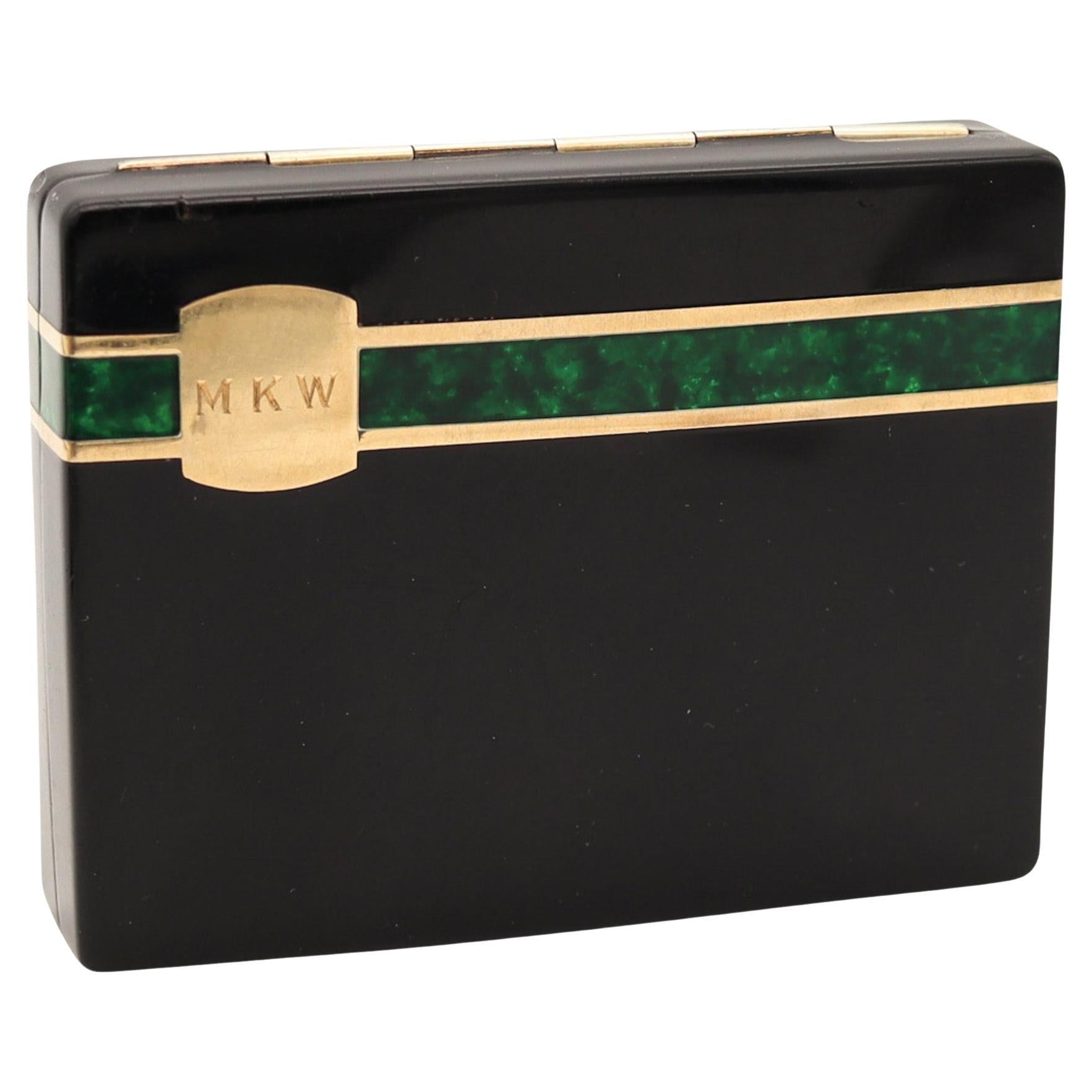 Wordley Allsopp & Bliss 1930 Art Deco Lacquered Box In 14Kt Gold And Sterling For Sale