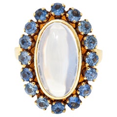 Wordley Allsopp & Bliss Co. Retro Moonstone Sapphire 14 Karat Yellow Gold Halo C