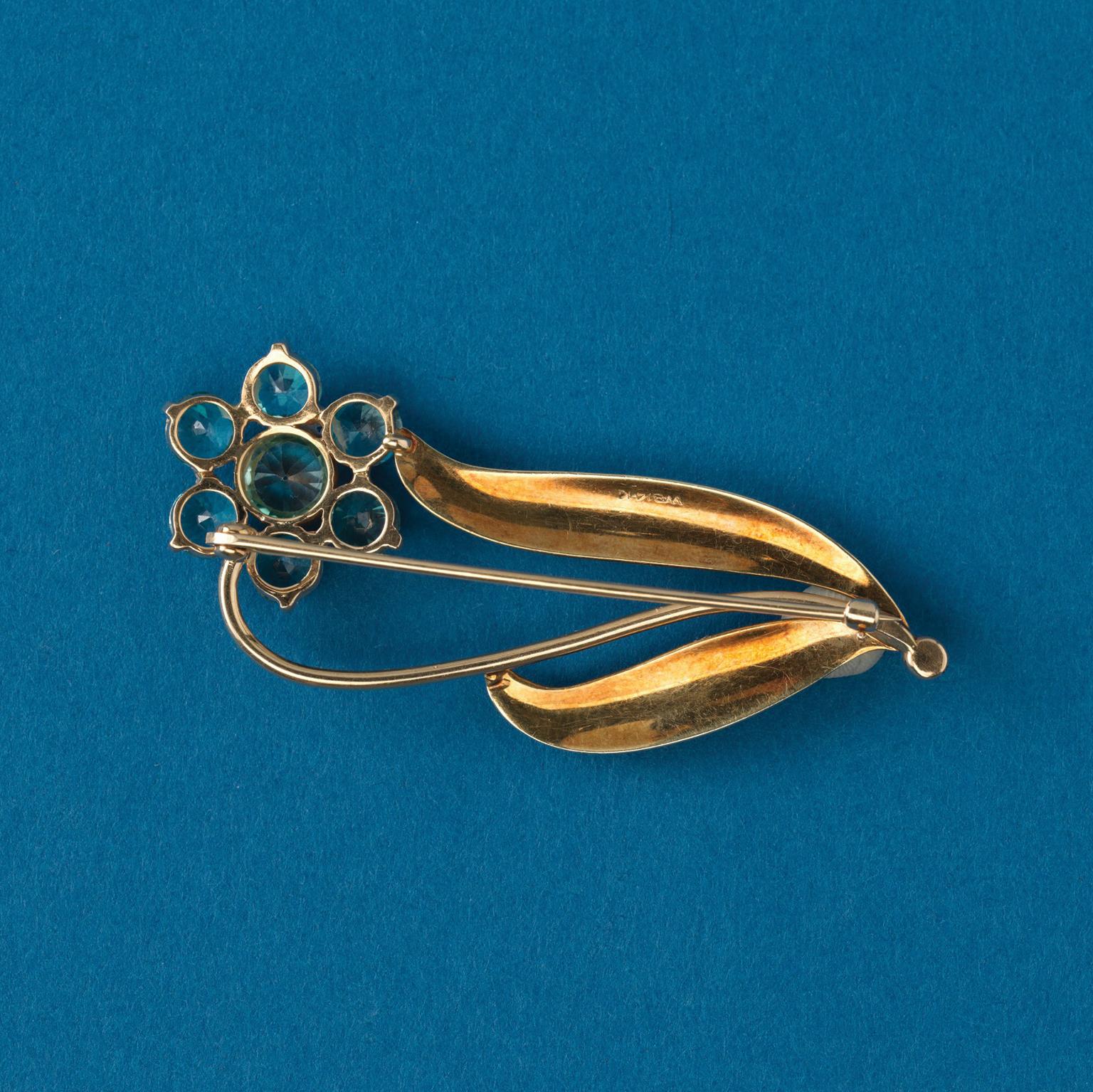 Retro Wordley, Allsopp and Bliss Gold and Zircon Flower Brooch