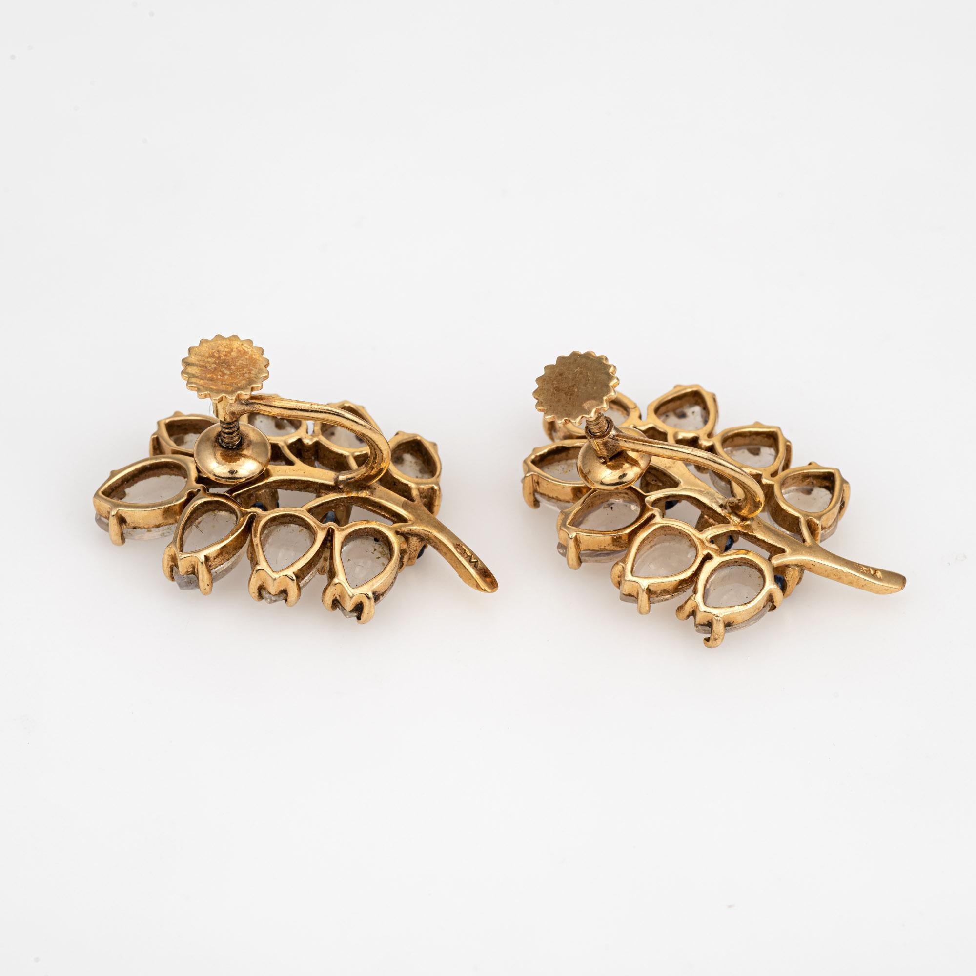 Retro Wordley Allsopp & Bliss Moonstone Earrings Leaf Vintage Sapphire 14k Gold