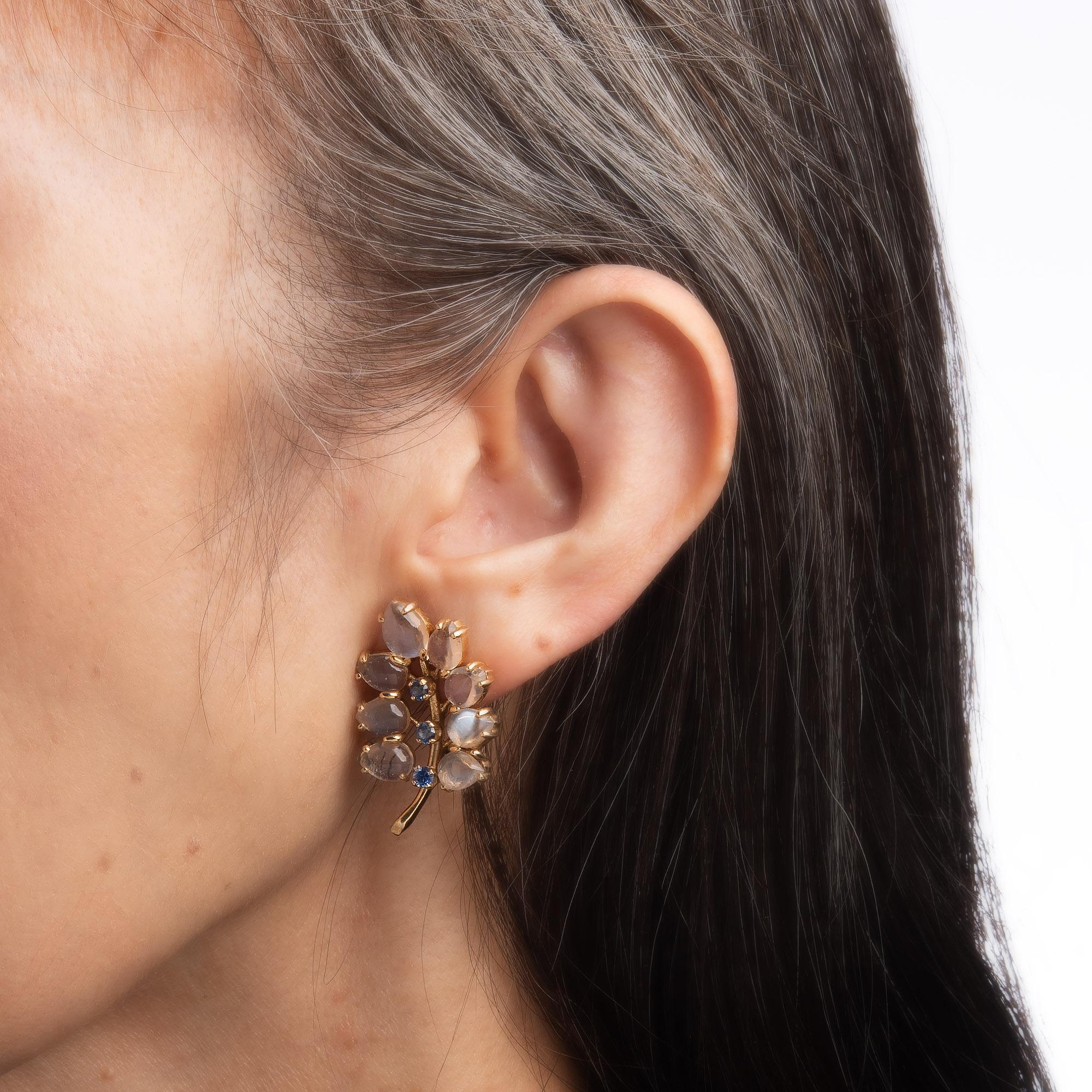Cabochon Wordley Allsopp & Bliss Moonstone Earrings Leaf Vintage Sapphire 14k Gold