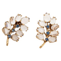 Wordley Allsopp & Bliss Boucles d'oreilles feuille en or 14 carats et saphirs vintage