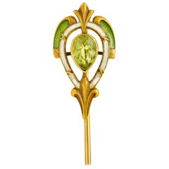 Wordley Allsopp & Bliss Peridot Emaille 14 Karat Gold Fleur-De-Lis Anstecknadel