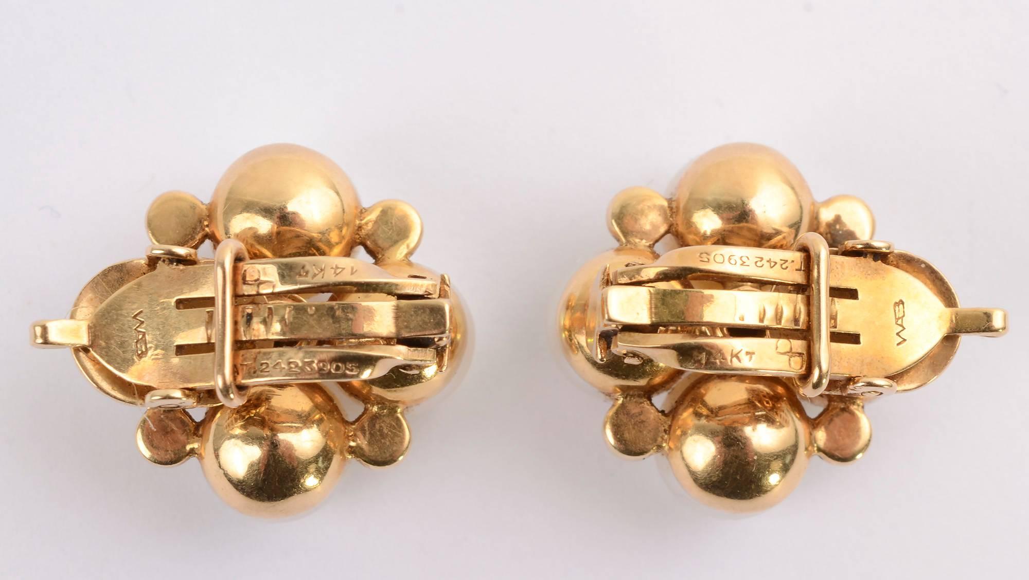 Round Cut Wordley, Alsopp and Bliss Pearl Cluster Gold Earrings For Sale