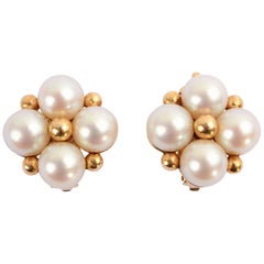 Wordley, Alsopp and Bliss Pearl Cluster Gold Earrings