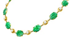 Wordley Alsopp & Bliss 1940s Retro Jade Pearl 14 Karat Link Necklace