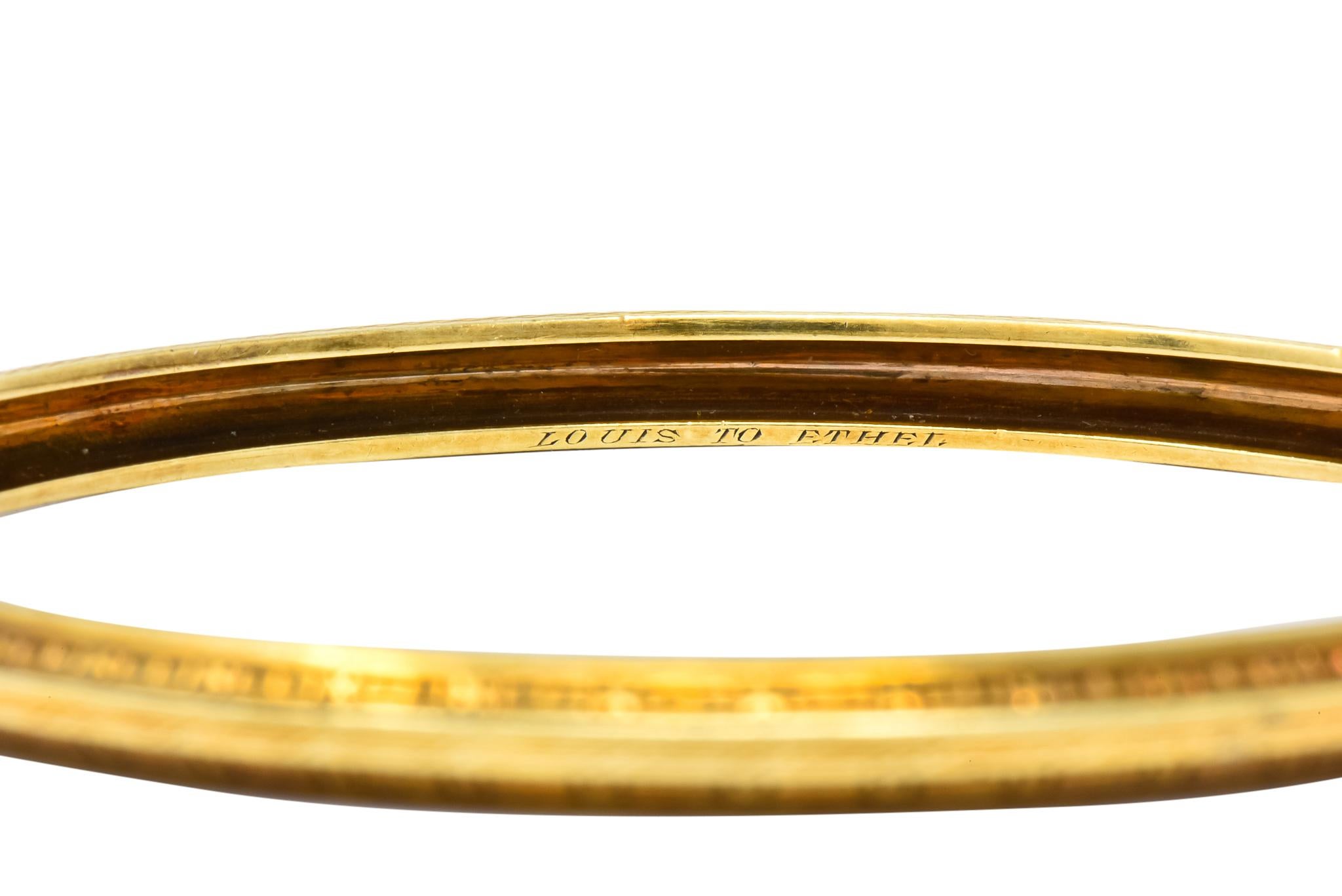 Wordley Allsopp & Bliss 14 Karat Gold Engraved Floral Bangle Bracelet In Excellent Condition In Philadelphia, PA