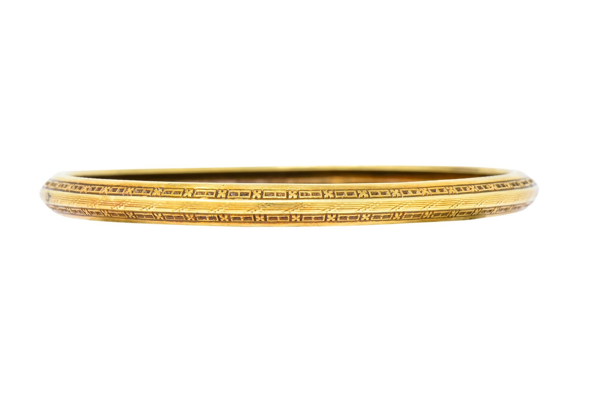 Women's or Men's Wordley Allsopp & Bliss 14 Karat Gold Engraved Floral Bangle Bracelet