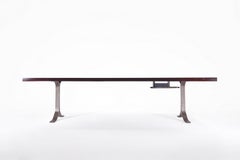 Custom Work Desk in Reclaimed Hardwood, Sand Cast Bronze Base with Cable Tray