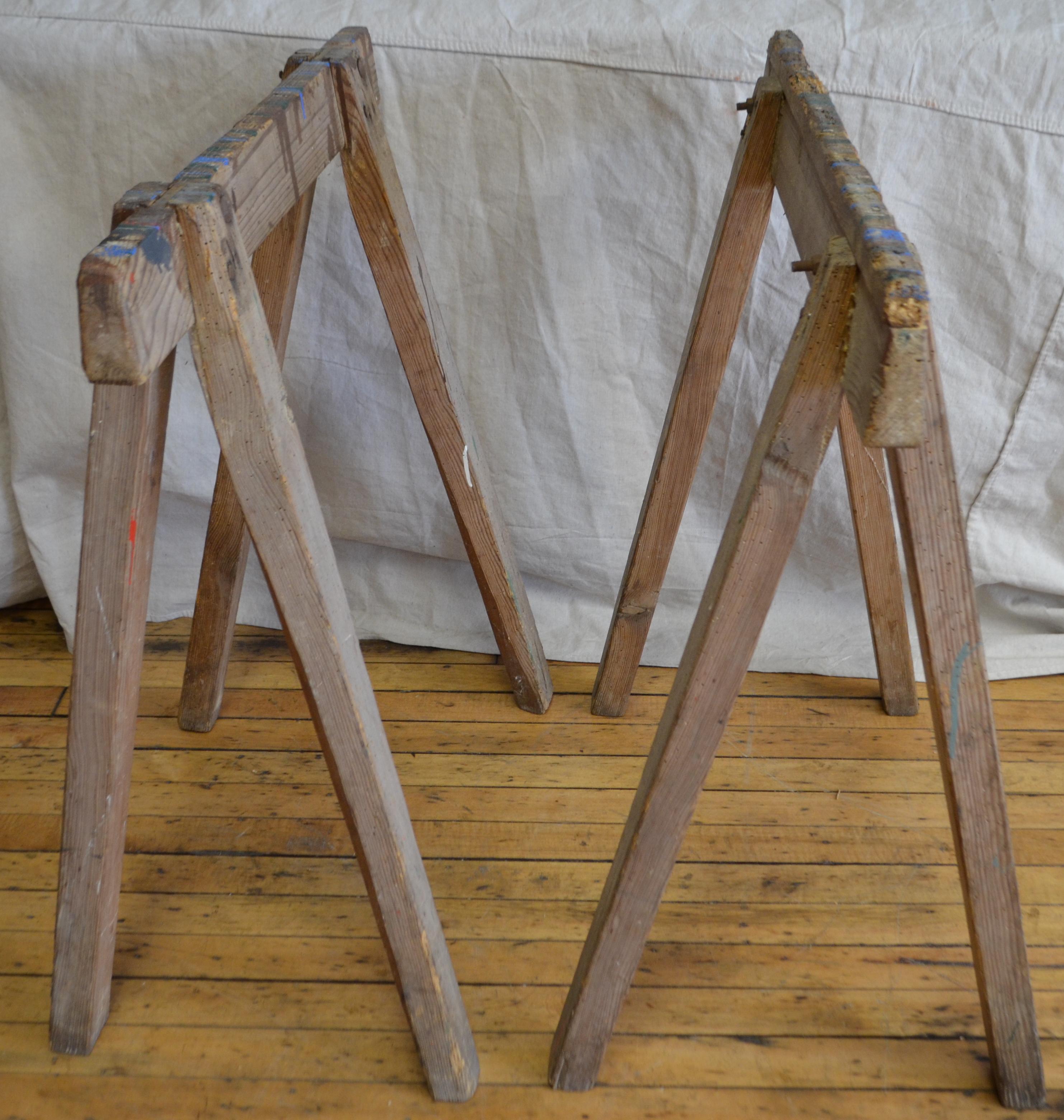 Work Harvest Table from France on Sawhorse Legs, Primitive with Painter Patina For Sale 5