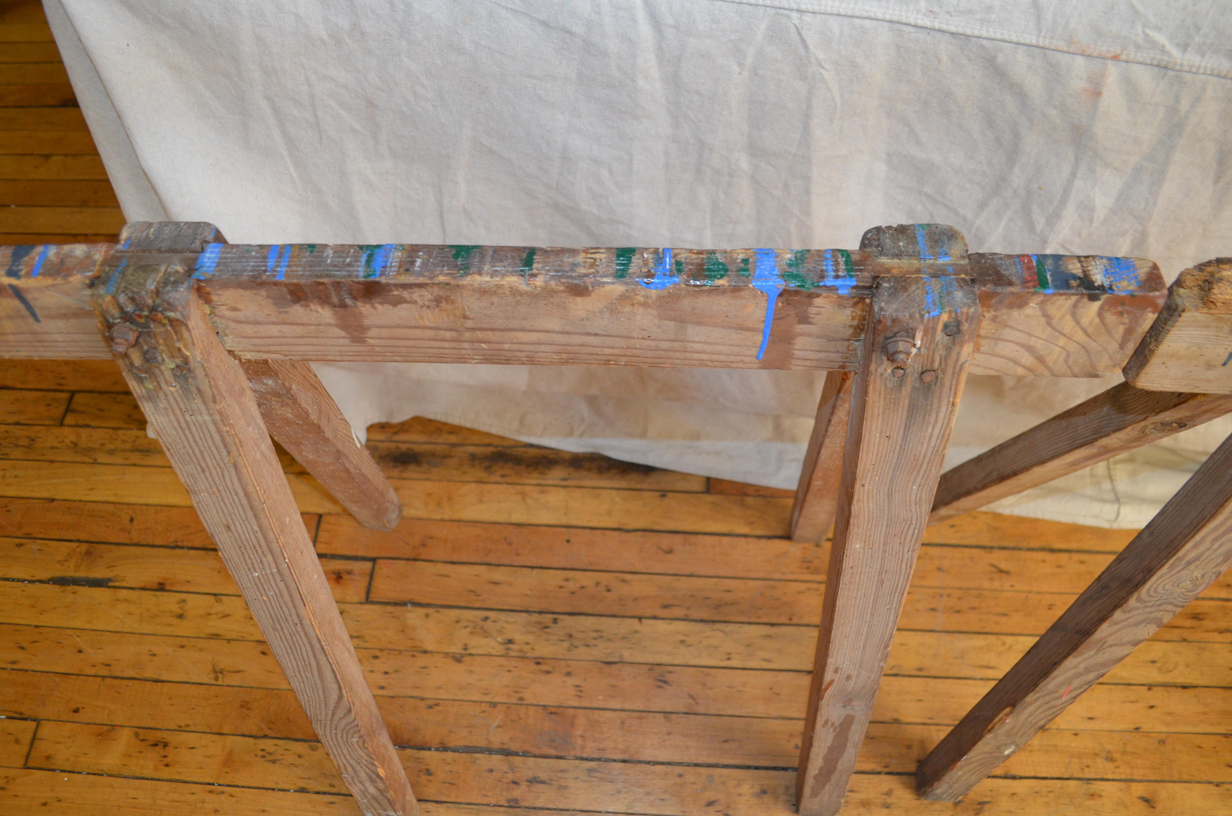 Work Harvest Table from France on Sawhorse Legs, Primitive with Painter Patina For Sale 7