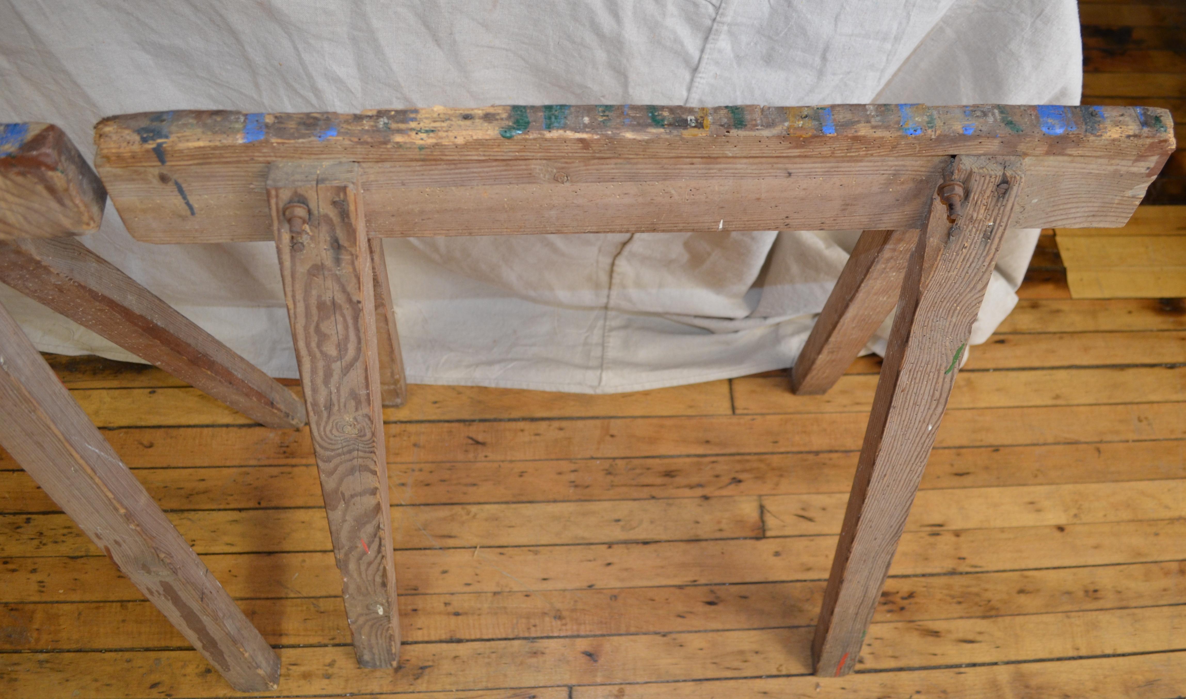 Work Harvest Table from France on Sawhorse Legs, Primitive with Painter Patina For Sale 8