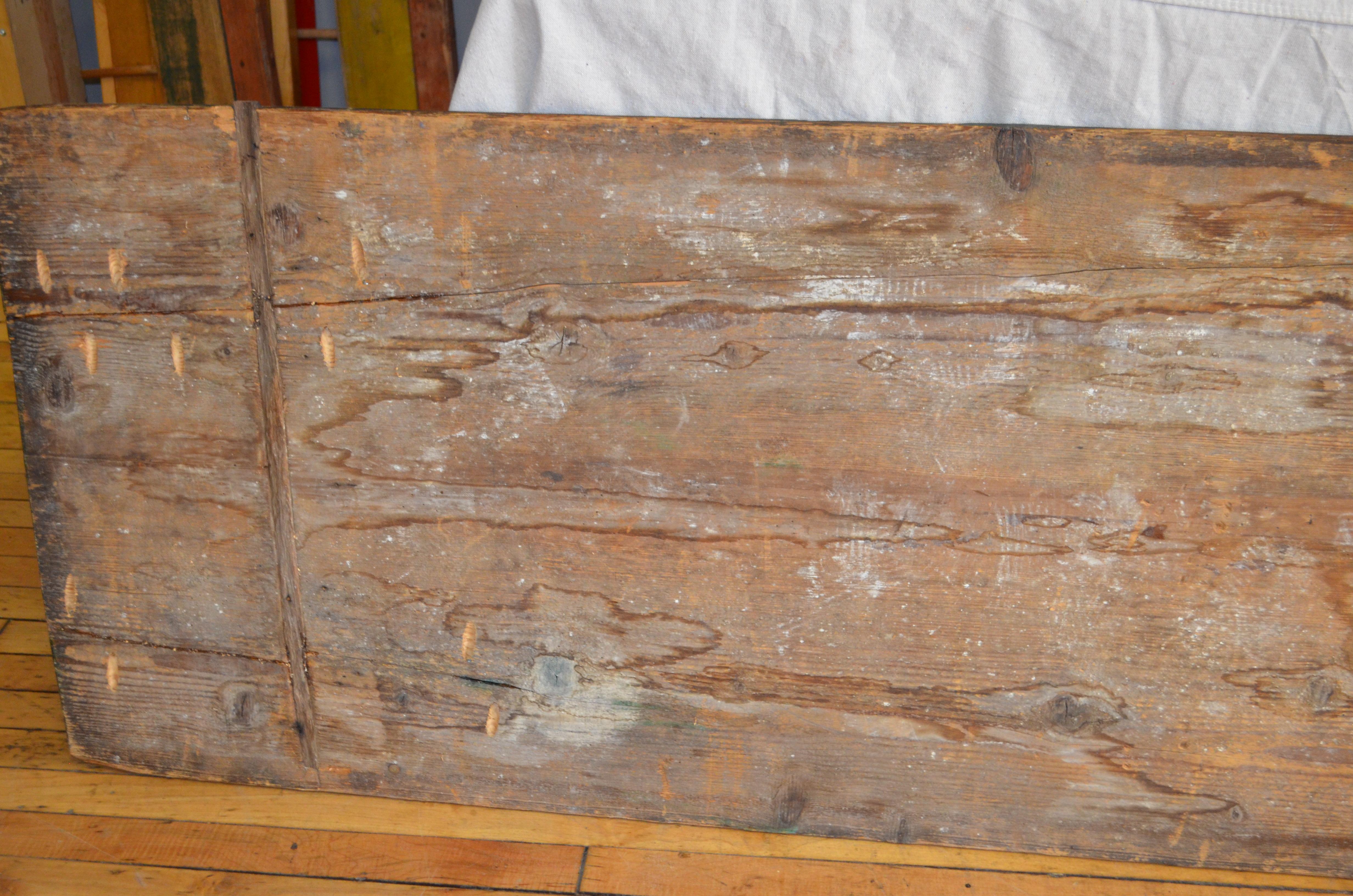 Work Harvest Table from France on Sawhorse Legs, Primitive with Painter Patina For Sale 11