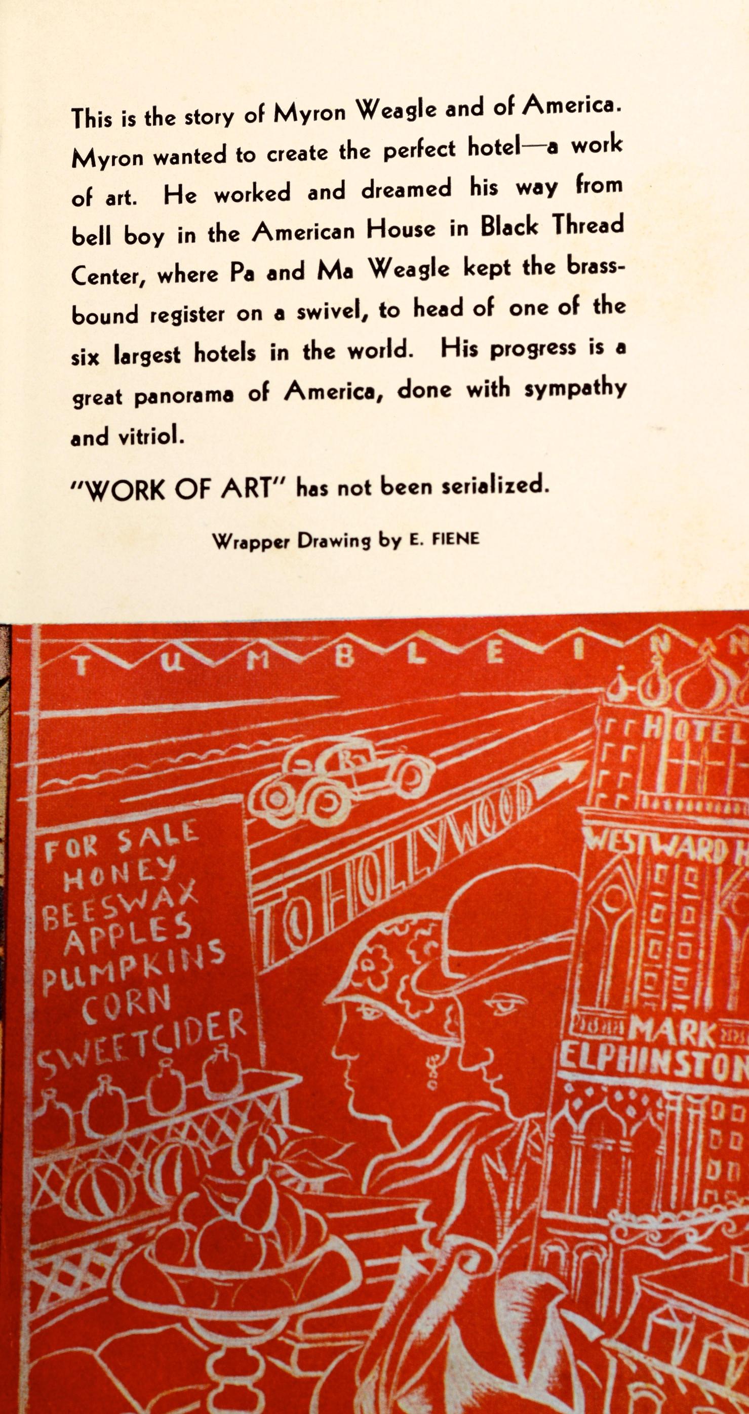 Work of Art by Sinclair Lewis. Doubleday, Doran & Co., 1935. 