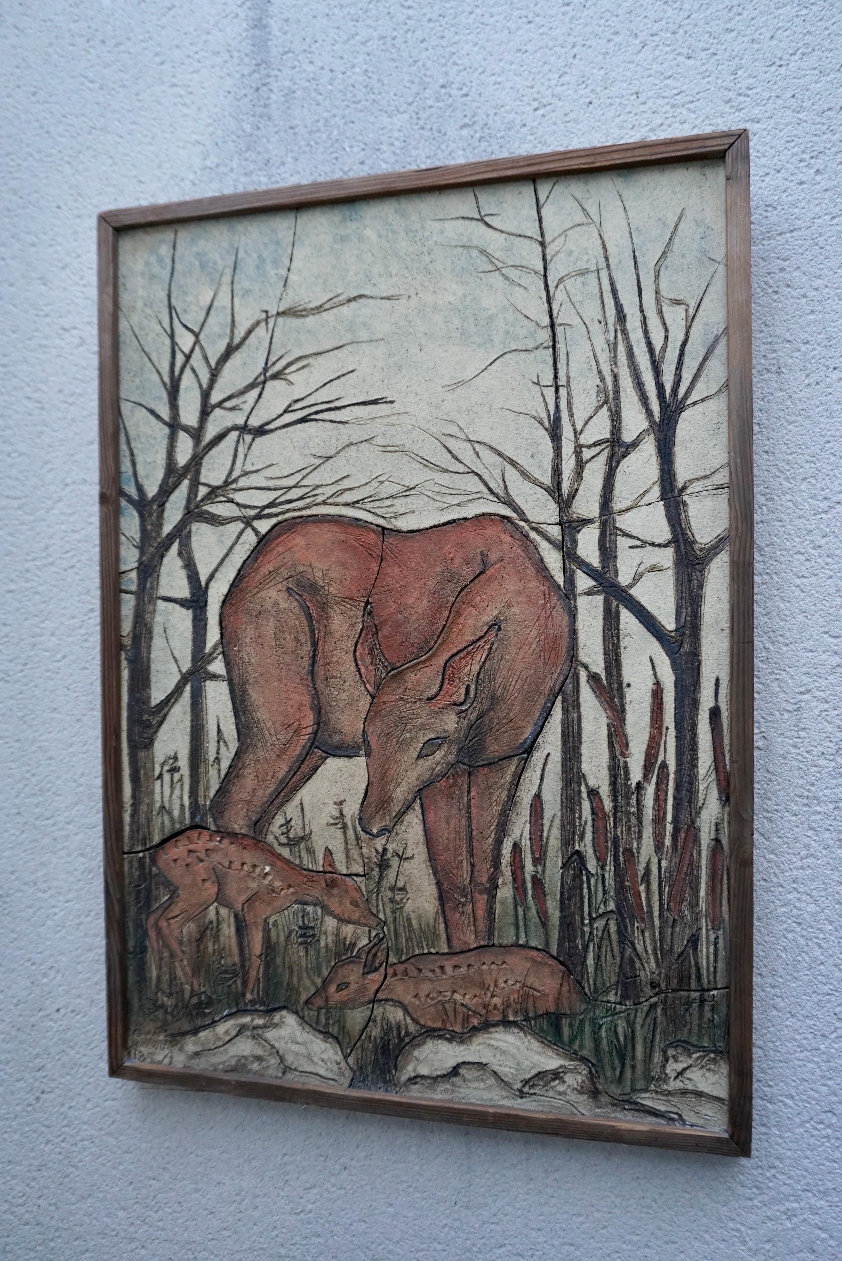 Very special work by a Belgian artist (20th century). Special technique, namely engraved and painted in stone. 
Signed at the bottom left. 
The dimensions including the frame are: 73 cm x 52 cm.
Weight 18.6 lb - 13 kg.