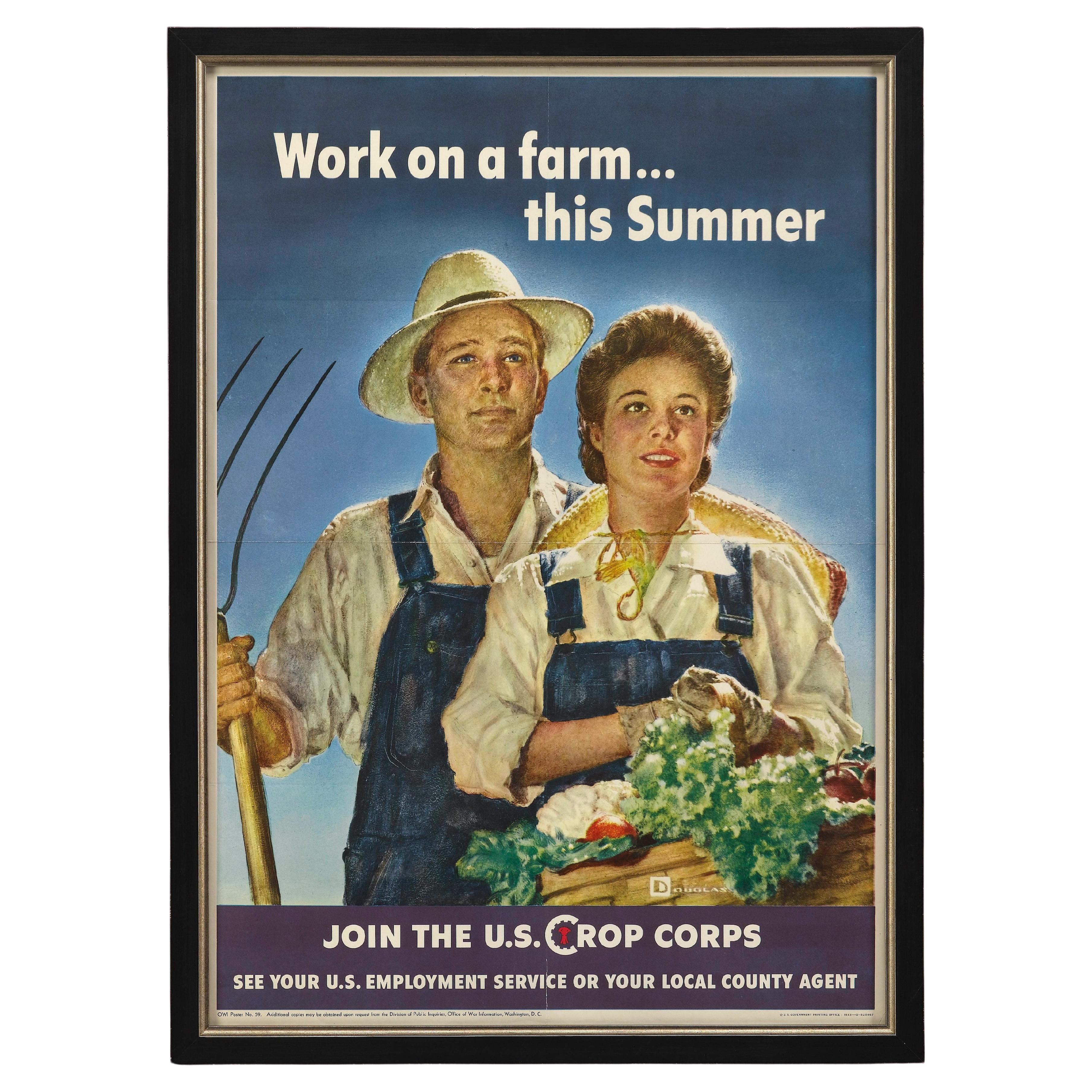 "Work on a farm... this Summer. Join the U.S. Crop Corps" Vintage WWII Poster