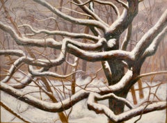 Obra sobre tabla con bosque nevado, EE.UU. c 1980s