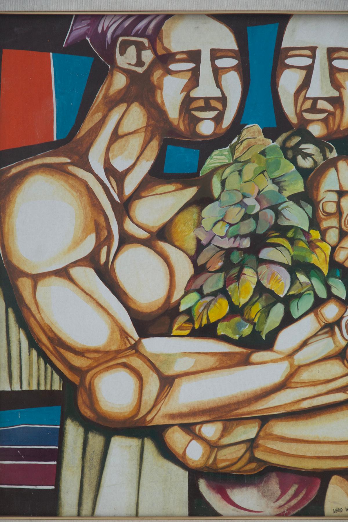 Work on canvas by the painter Mario Barbieri, two monumental male figures In Good Condition For Sale In Milano, IT