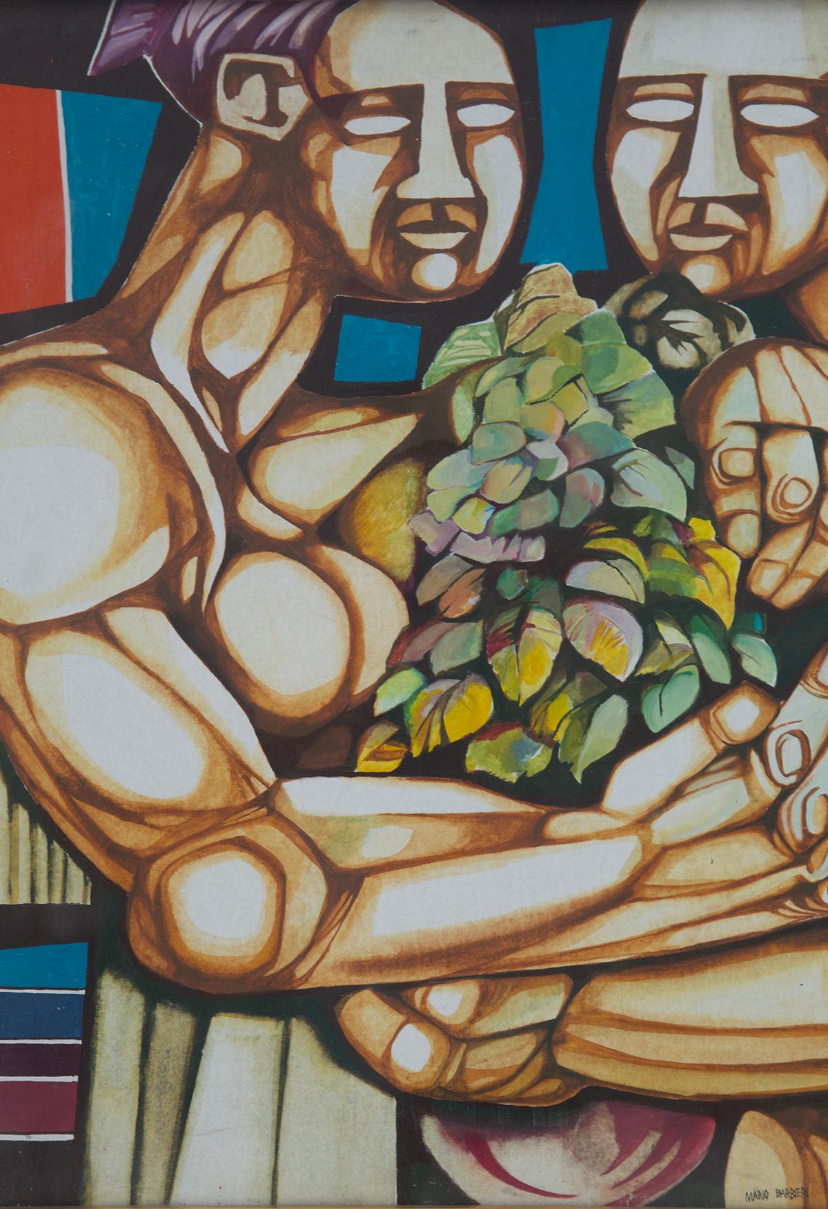 Canvas Work on canvas by the painter Mario Barbieri, two monumental male figures For Sale