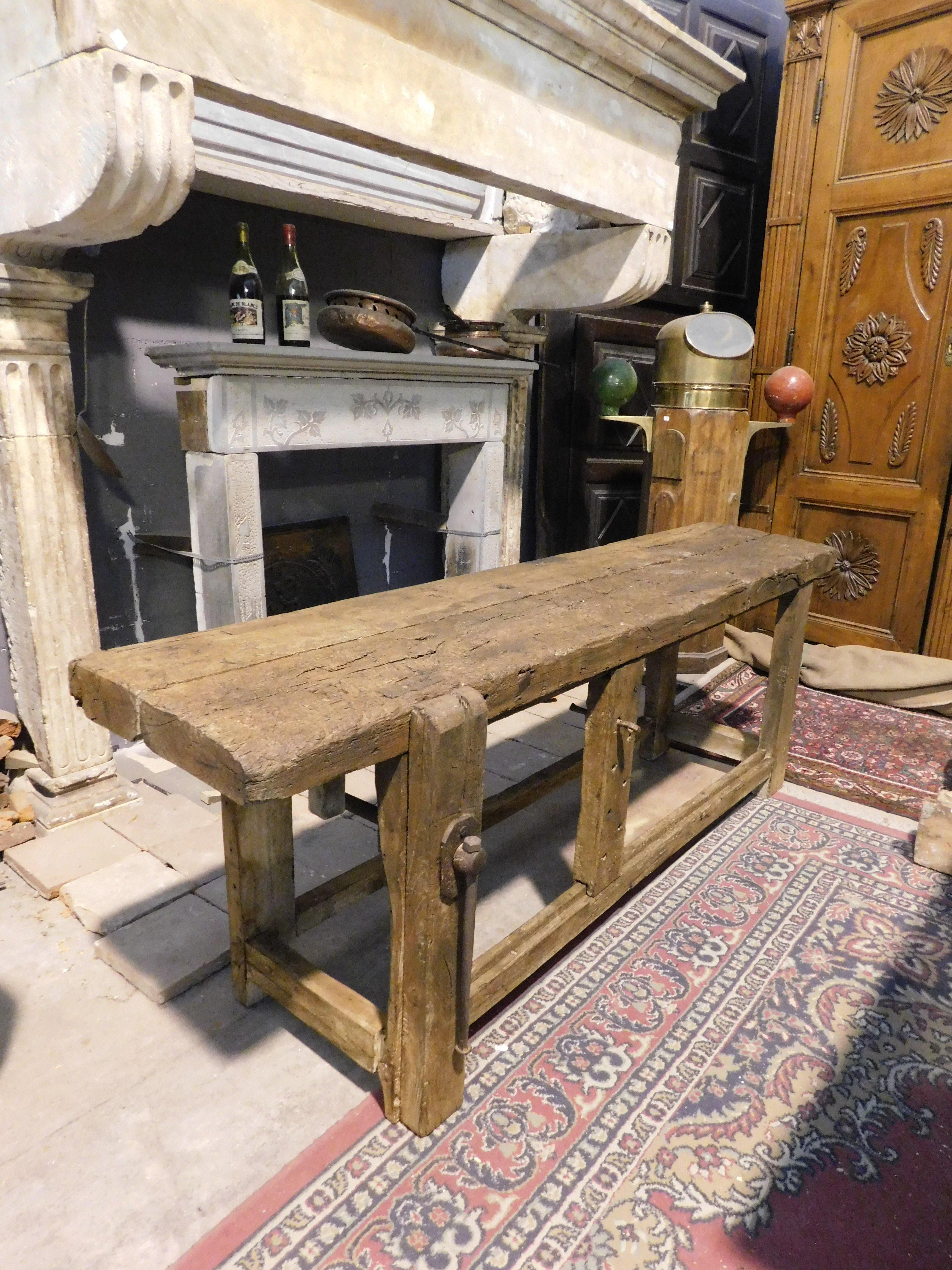 Mesa de trabajo, banco de carpintero de madera maciza, Italia 5