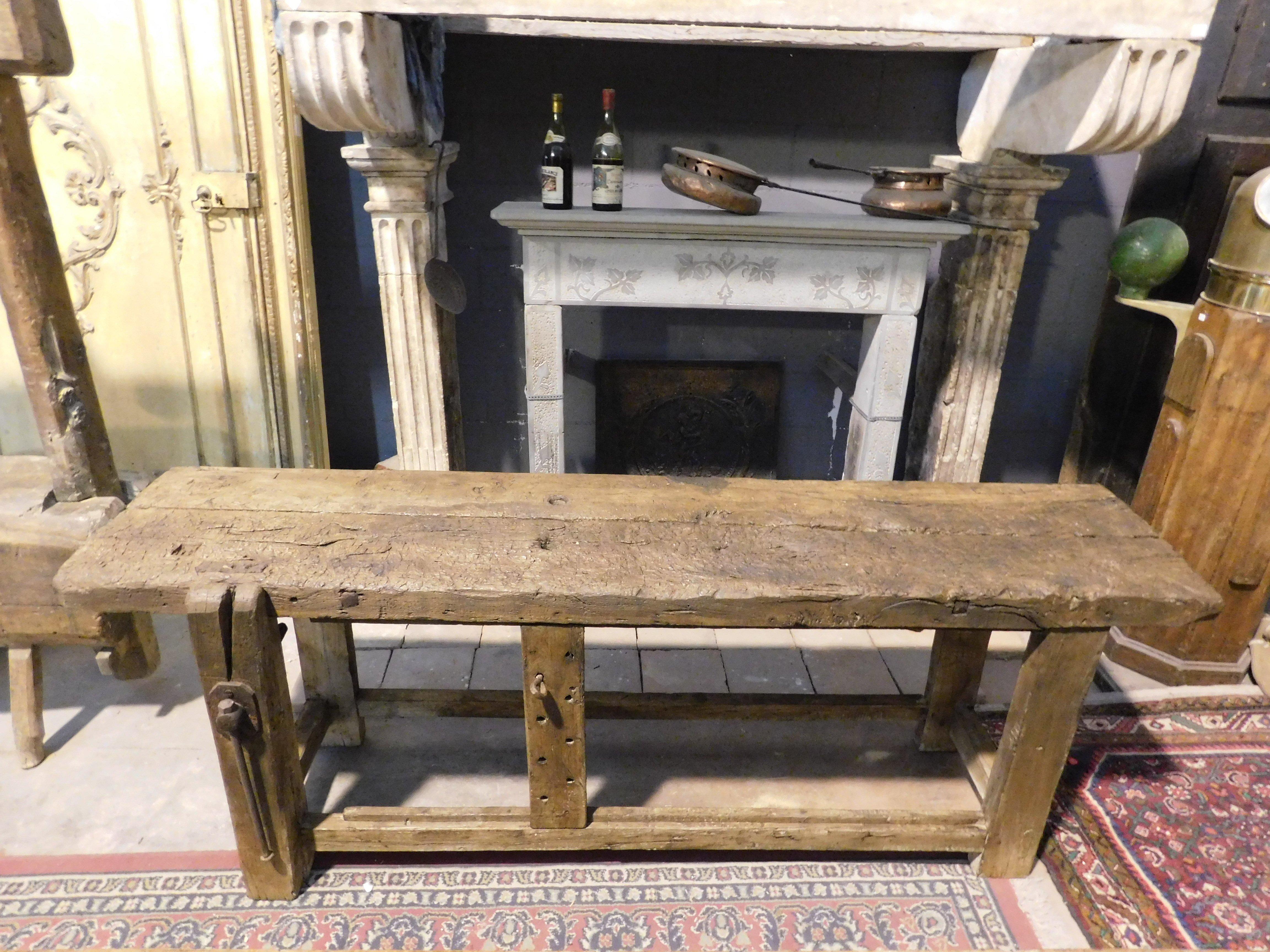 Mesa de trabajo, banco de carpintero de madera maciza, Italia Castaño