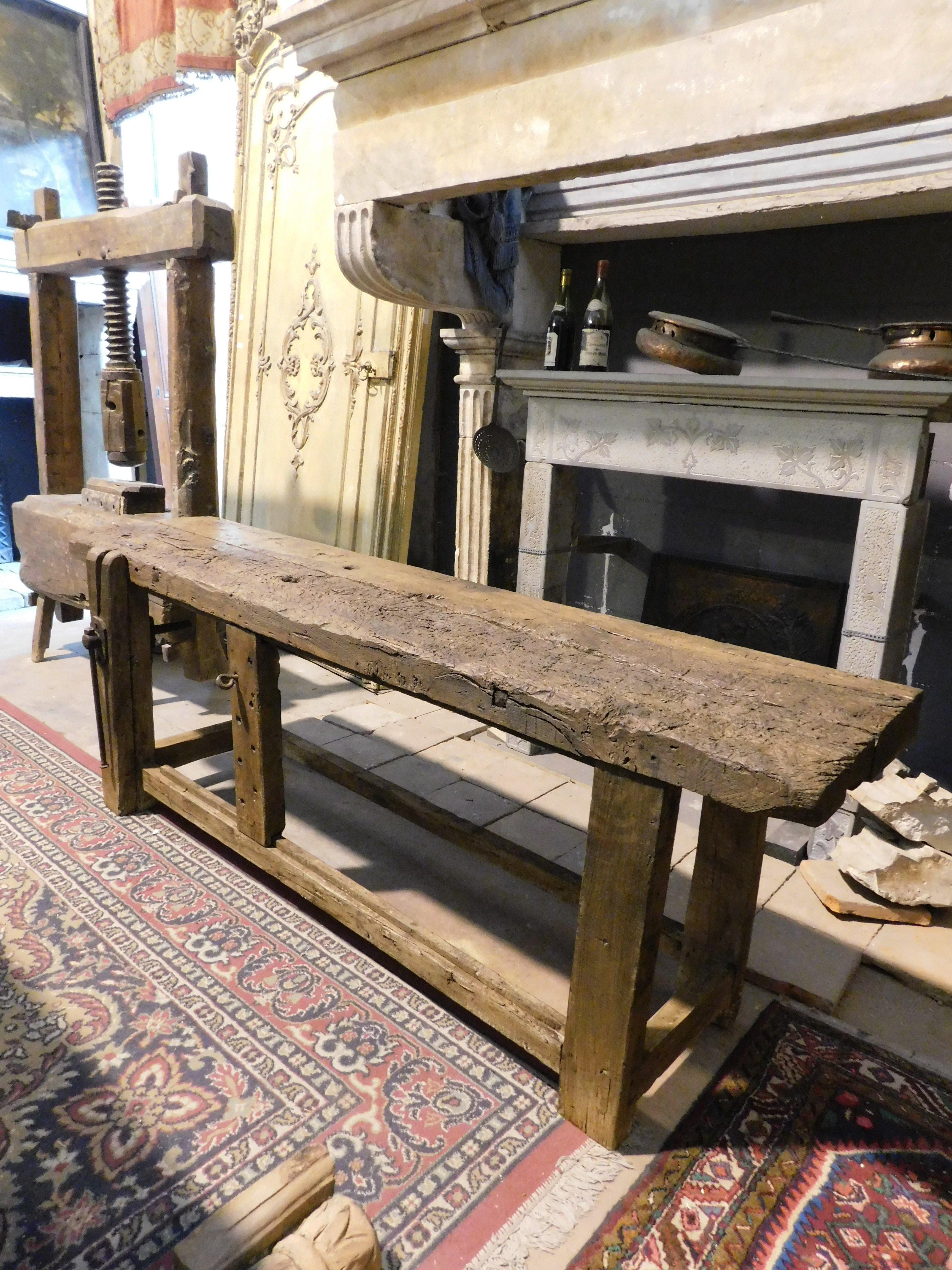 Mesa de trabajo, banco de carpintero de madera maciza, Italia 1