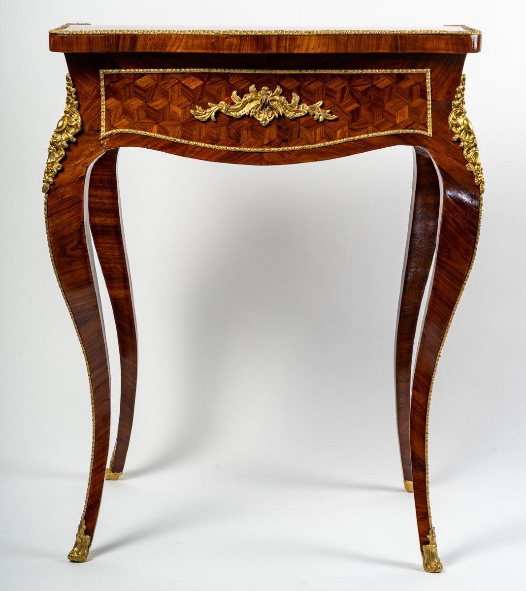 Napoleon III Work Table, Rosewood Veneer, Attributed to François Linke, Period: 19th Century