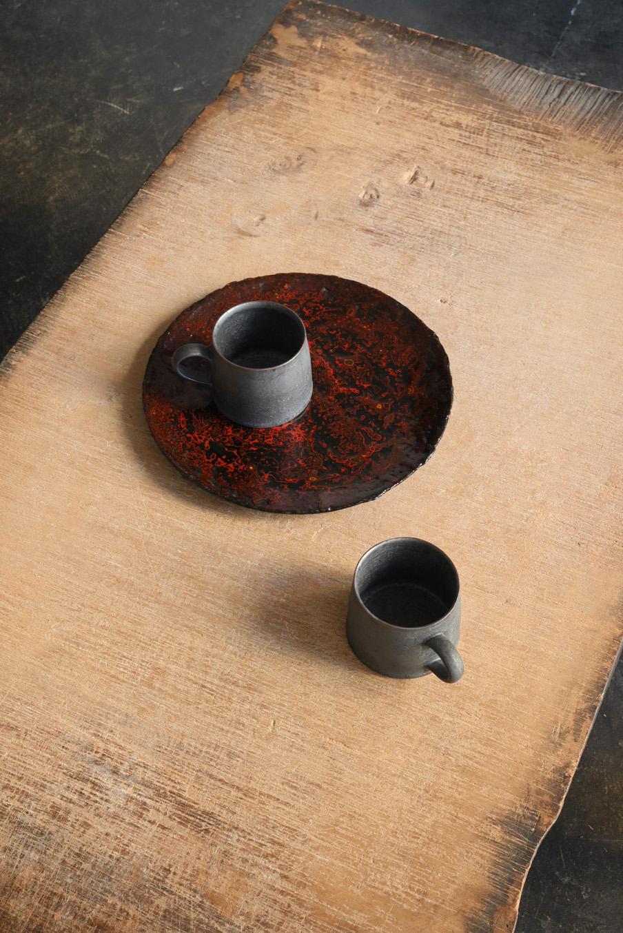 Showa Work tray used by Japanese lacquerware craftsmen/1900-1960/Beautiful marble patt