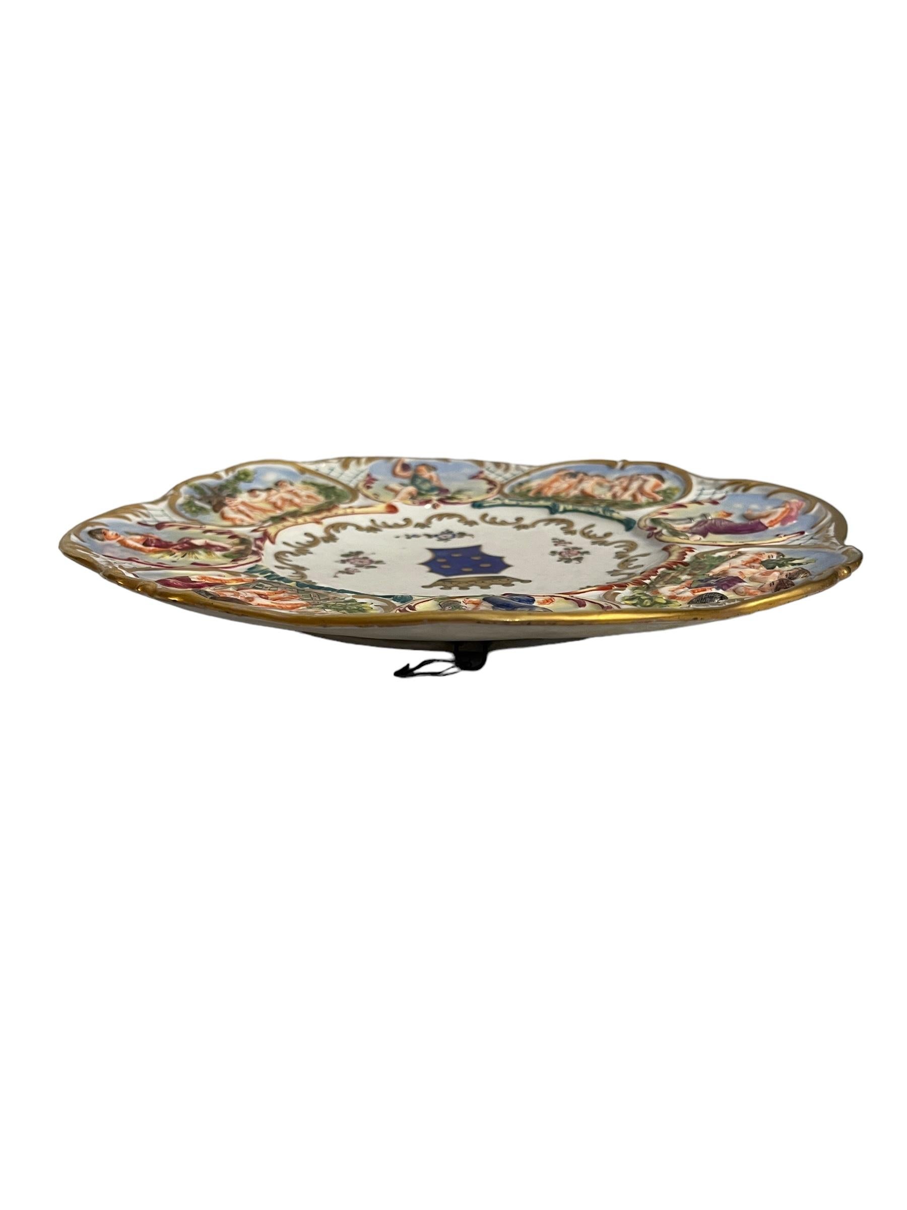 Napoleon III Worked and decorated ceramic plate, Capodimonte, 19th-20th century For Sale