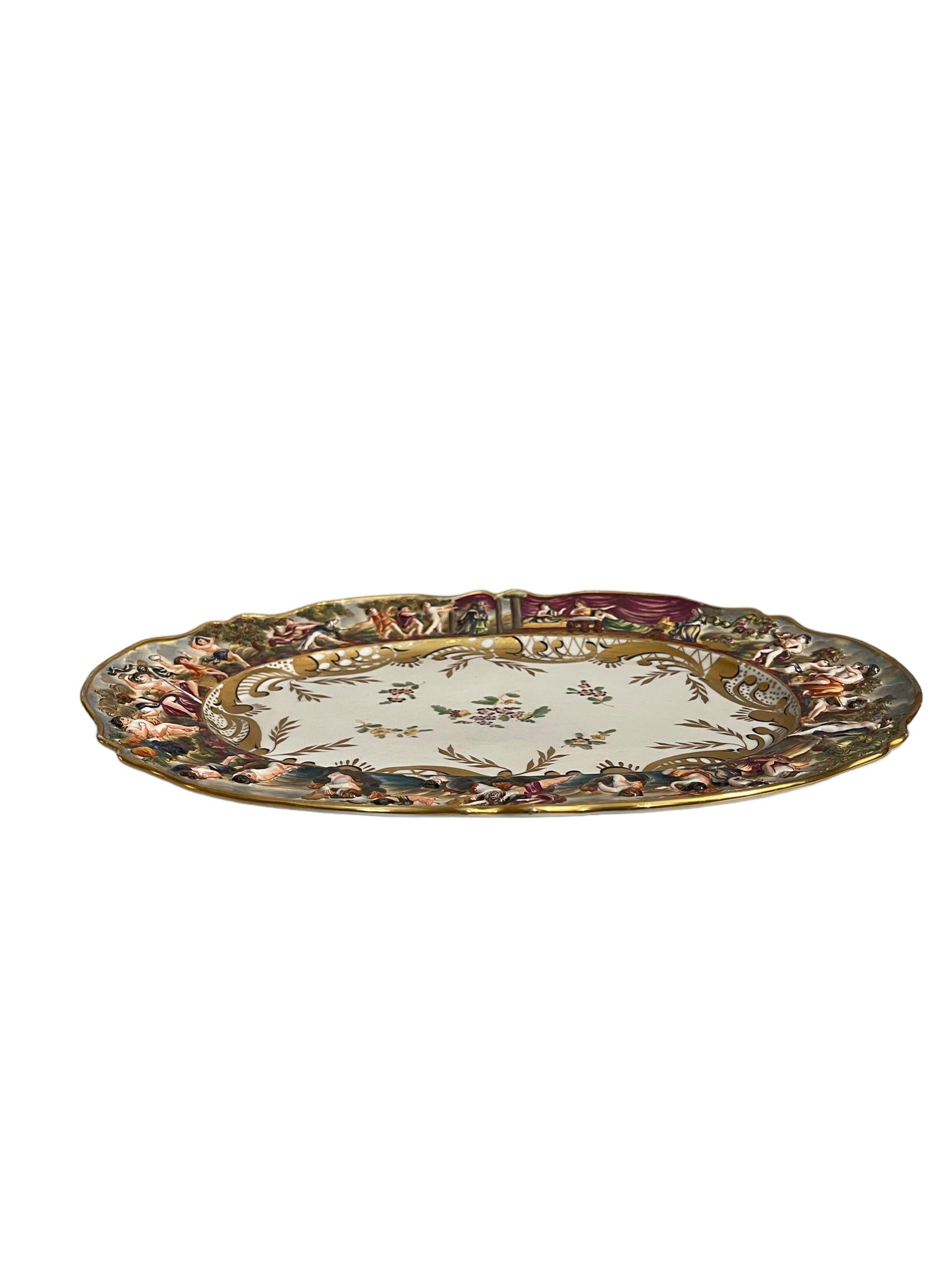 Italian Worked and decorated ceramic plate, Capodimonte, 19th-20th century For Sale