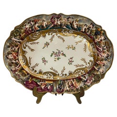 Antique Worked and decorated ceramic plate, Capodimonte, 19th-20th century