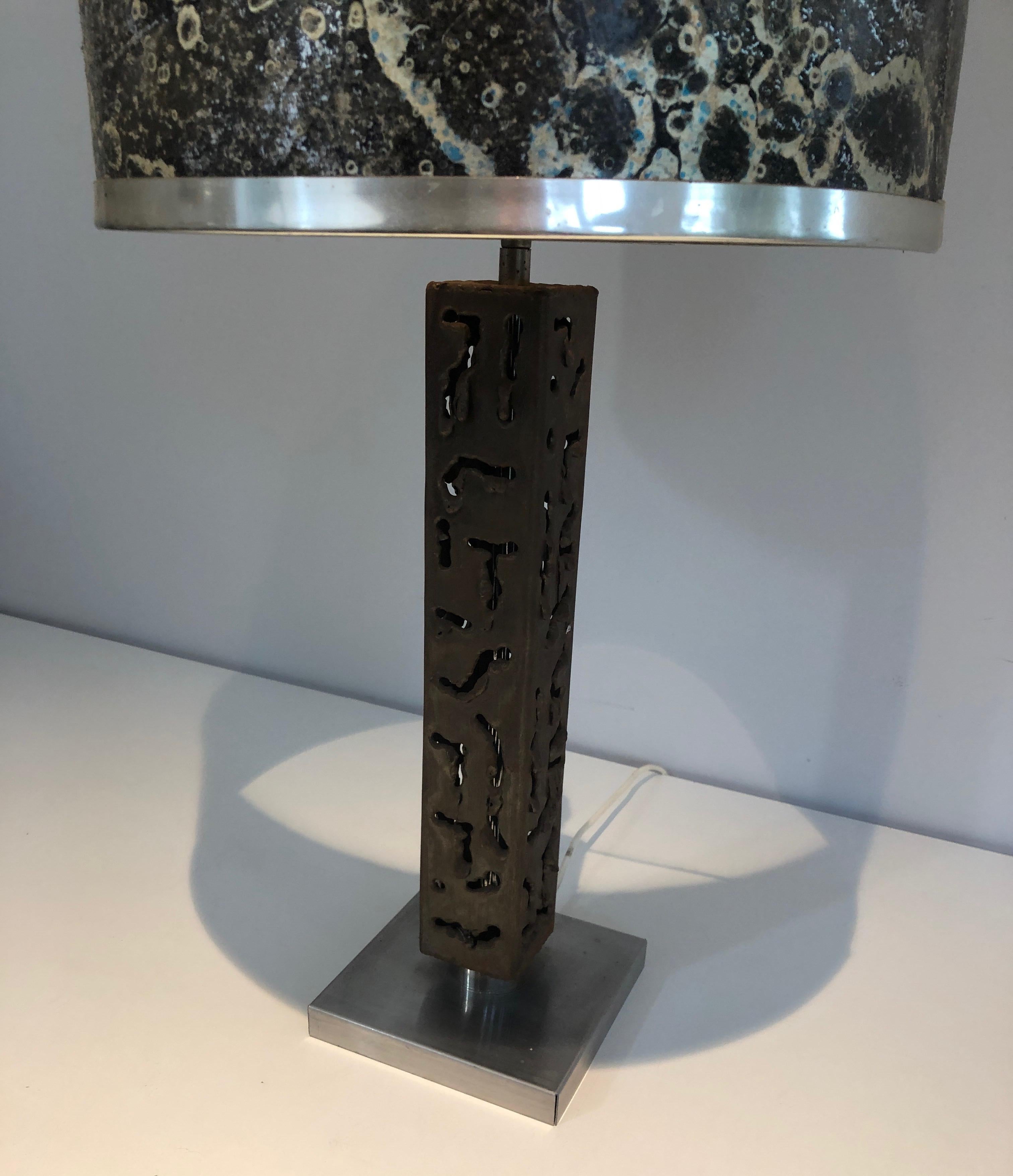 Worked Steel Design Table Lamp, French Work, circa 1970 For Sale 5