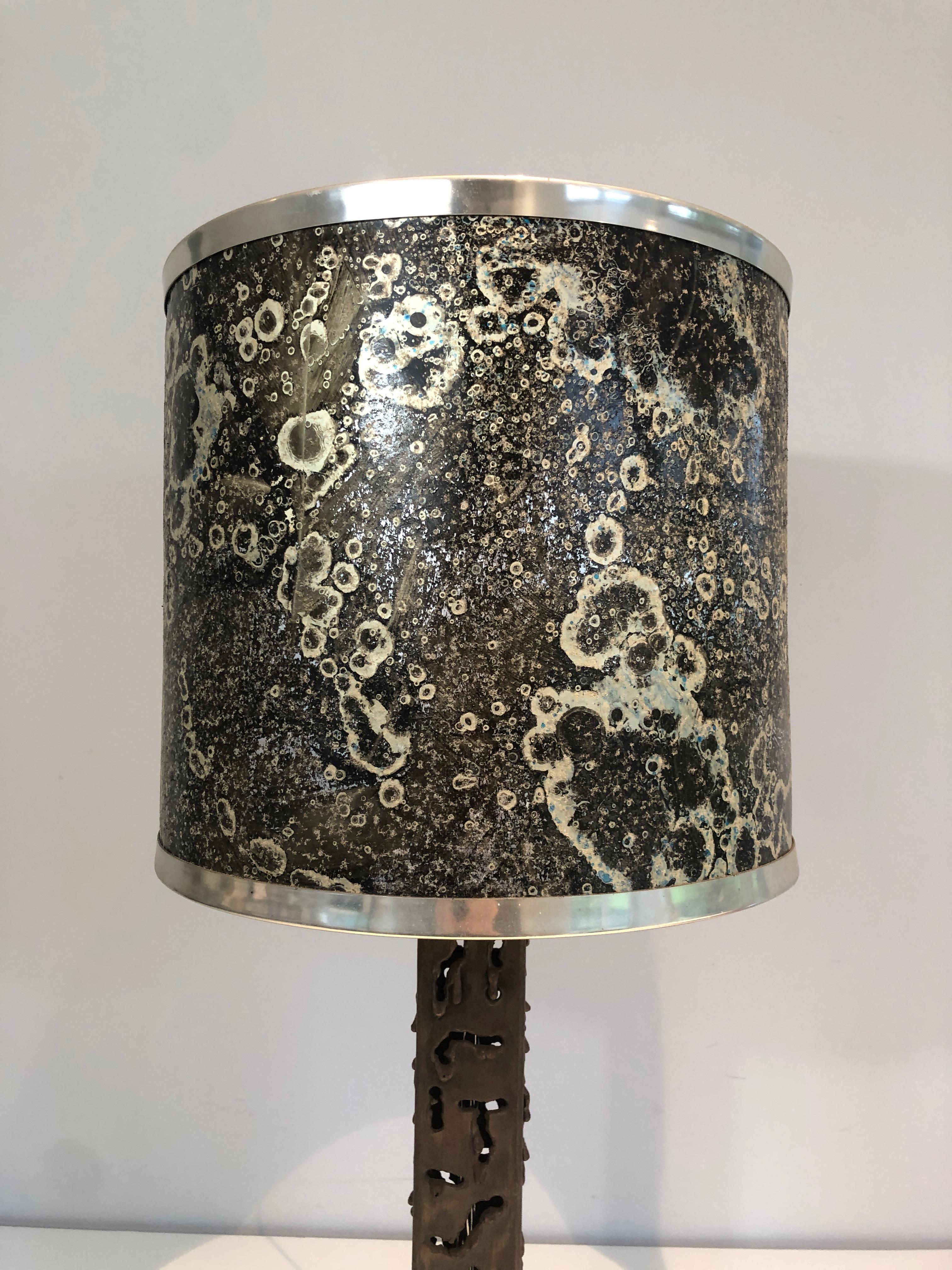 Late 20th Century Worked Steel Design Table Lamp, French Work, circa 1970 For Sale