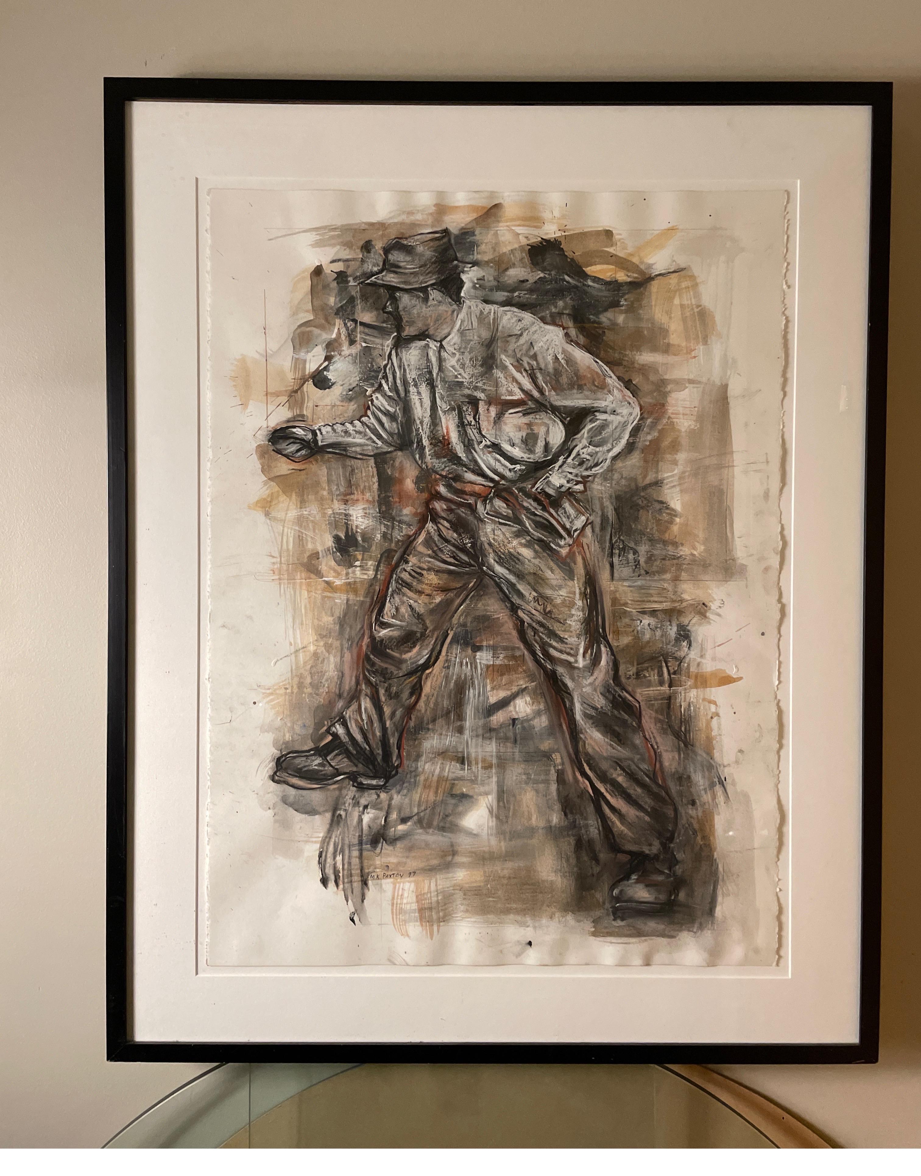 An ink, watercolor, charcoal piece of art by Michael K Paxton from his “worker” series