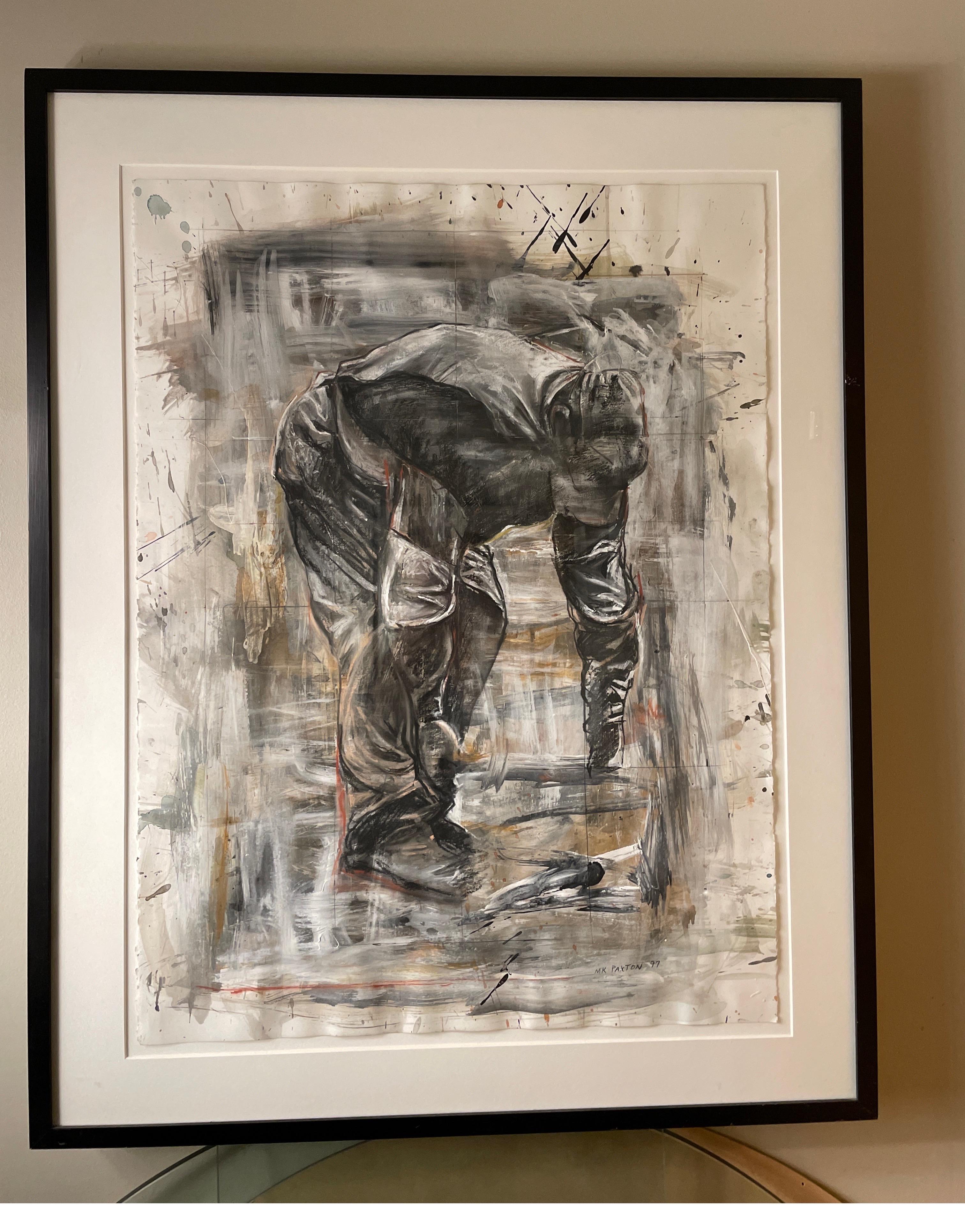 A mixed media ( ink, watercolors and charcoal) piece of art by Michael K Paxton from a series titled “worker”