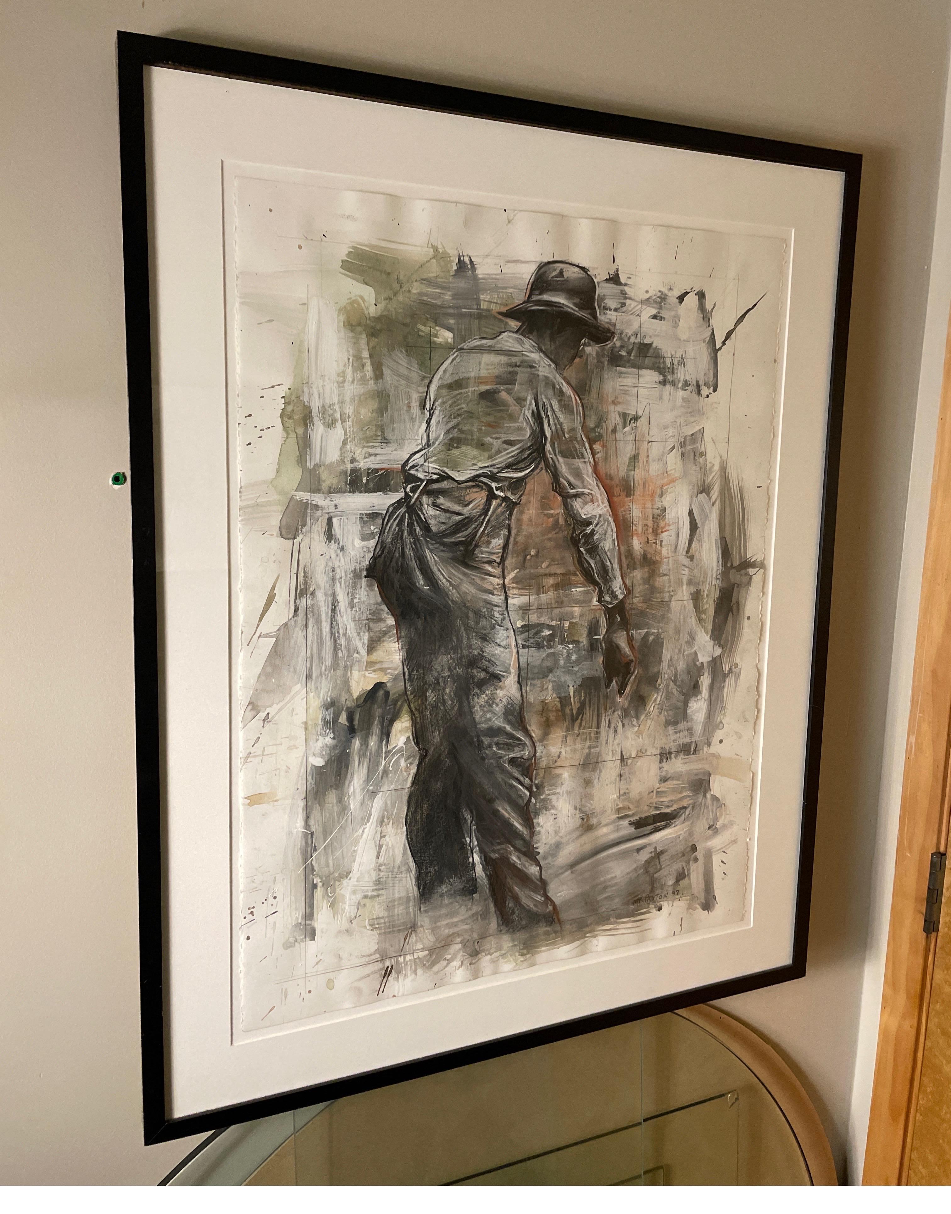 A mixed media (ink, watercolors,charcoal) piece of art by Michael K Paxton’s “worker series”.