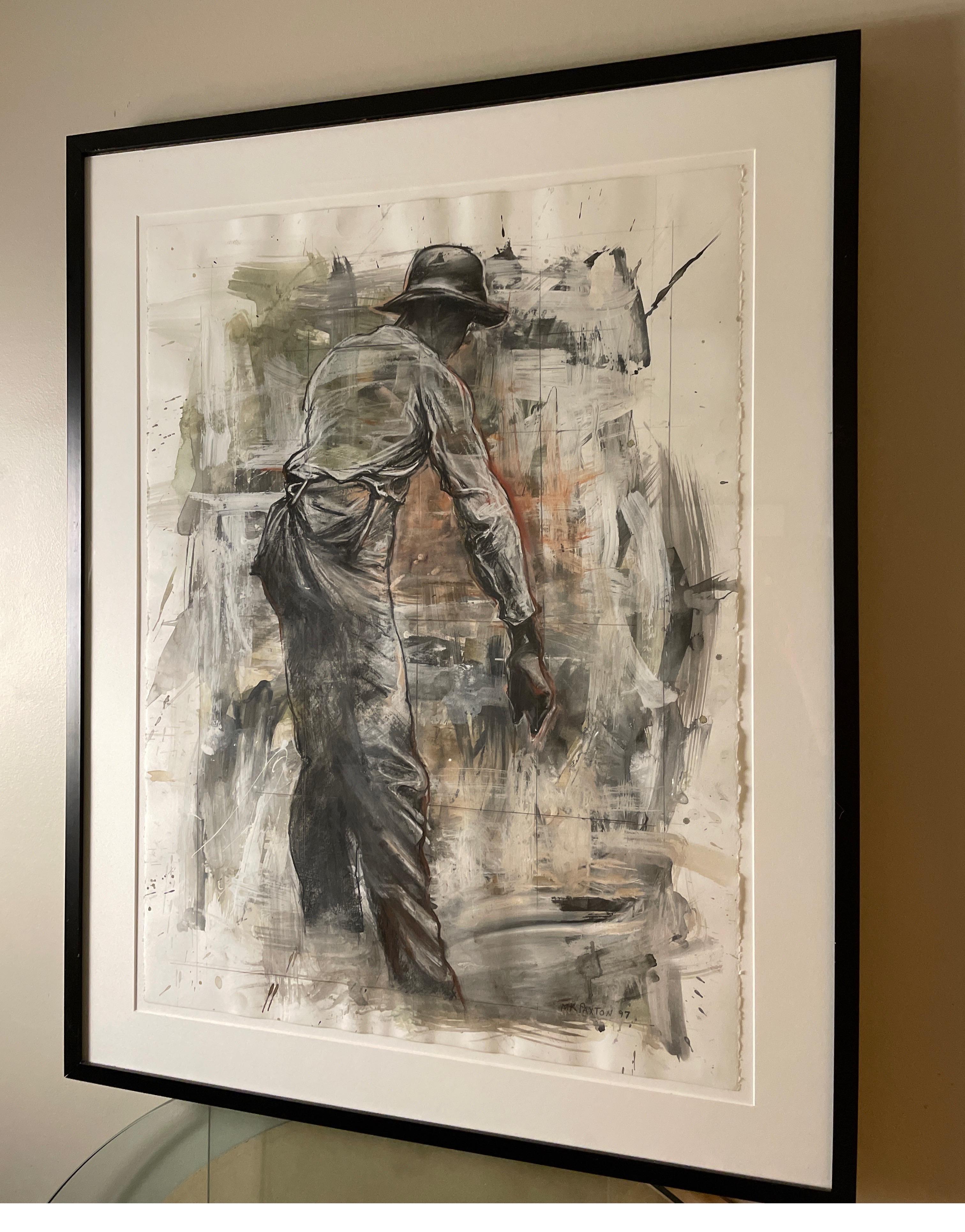 “Worker” mixed media art by Michael K Paxton In Good Condition For Sale In Chicago, IL