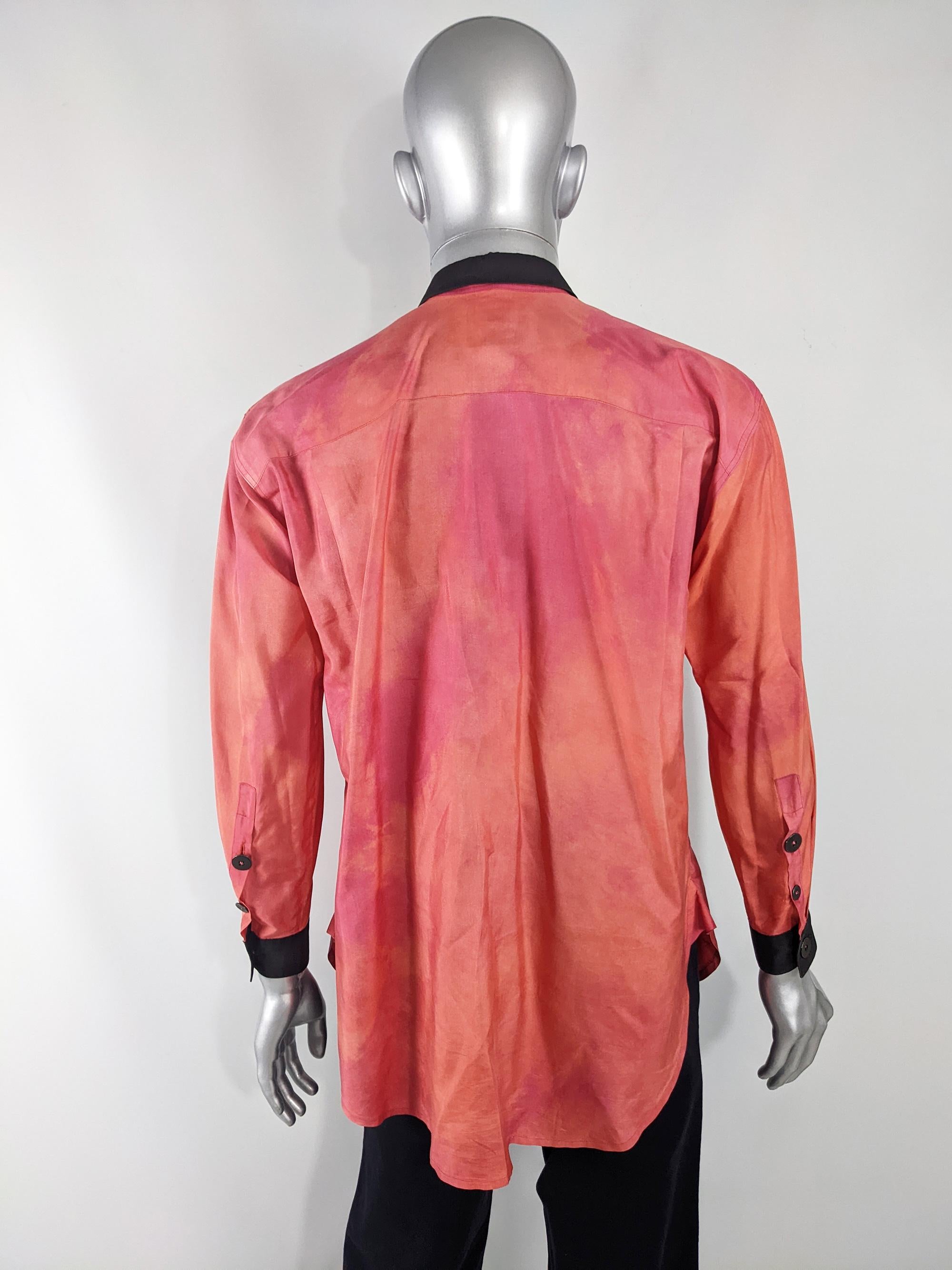 Pink Workers for Freedom Vintage Mens Pure Silk Abstract Dye Evening Shirt, 1980s For Sale