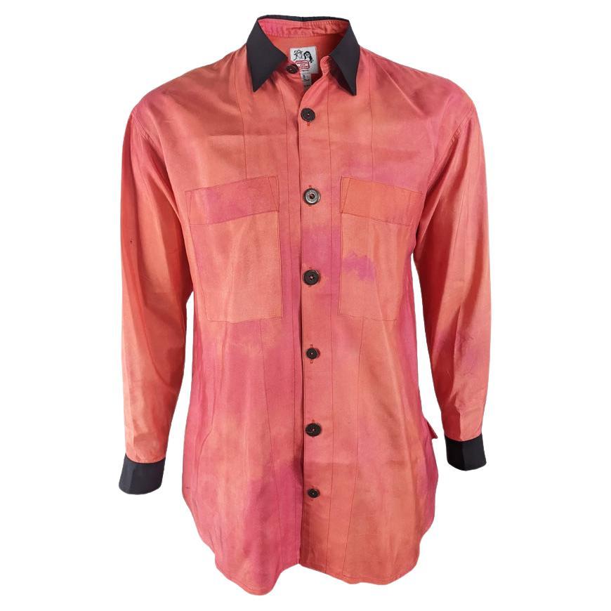 Workers for Freedom Vintage Mens Pure Silk Abstract Dye Evening Shirt, 1980s For Sale