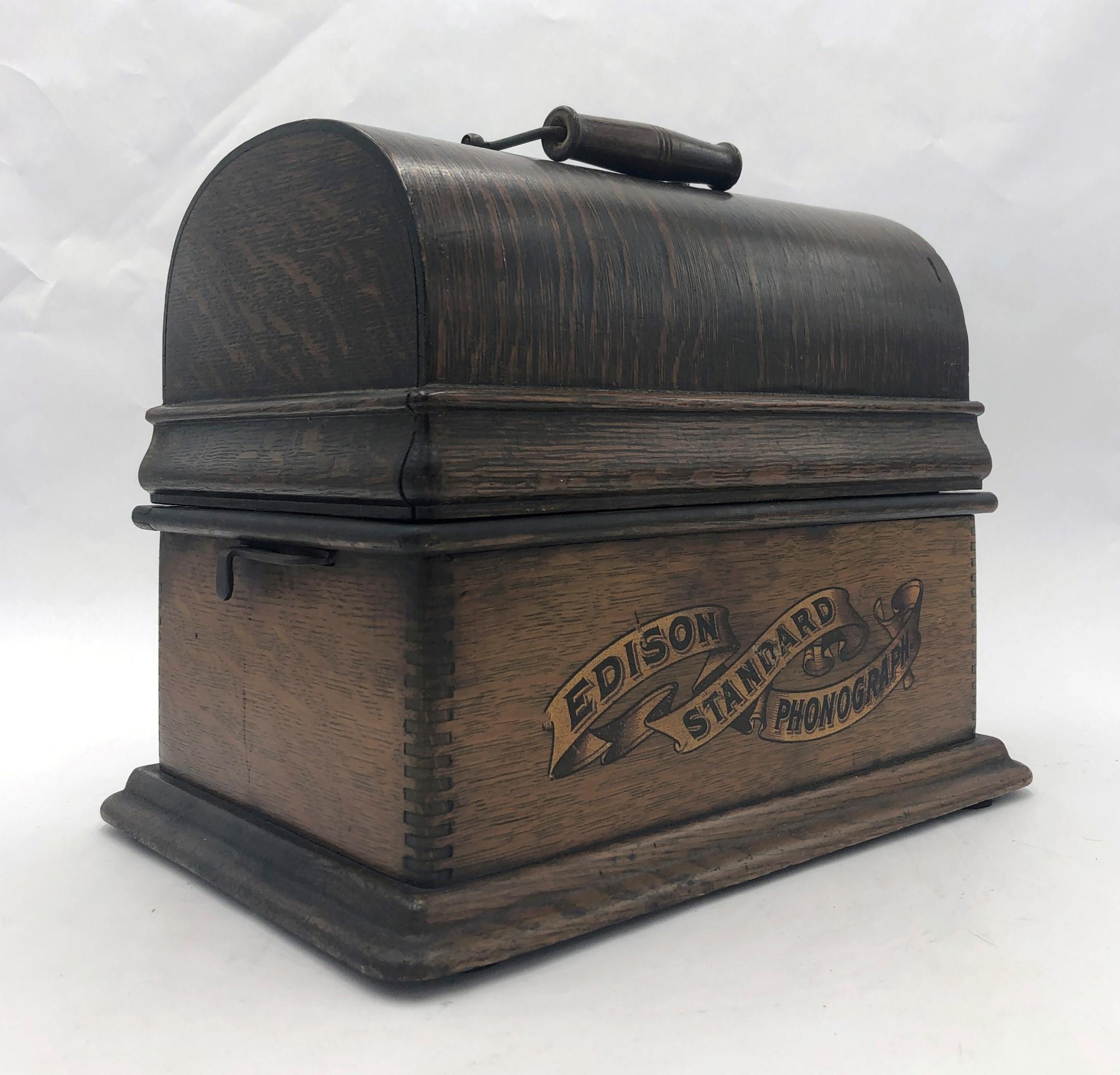 Refurbished working 1903 Edison cylinder phonograph. Features the original oak case. Comes complete with manual wind up crank and horn. This can be seen at our 333 West 52nd St location in the Theater District West of Manhattan.