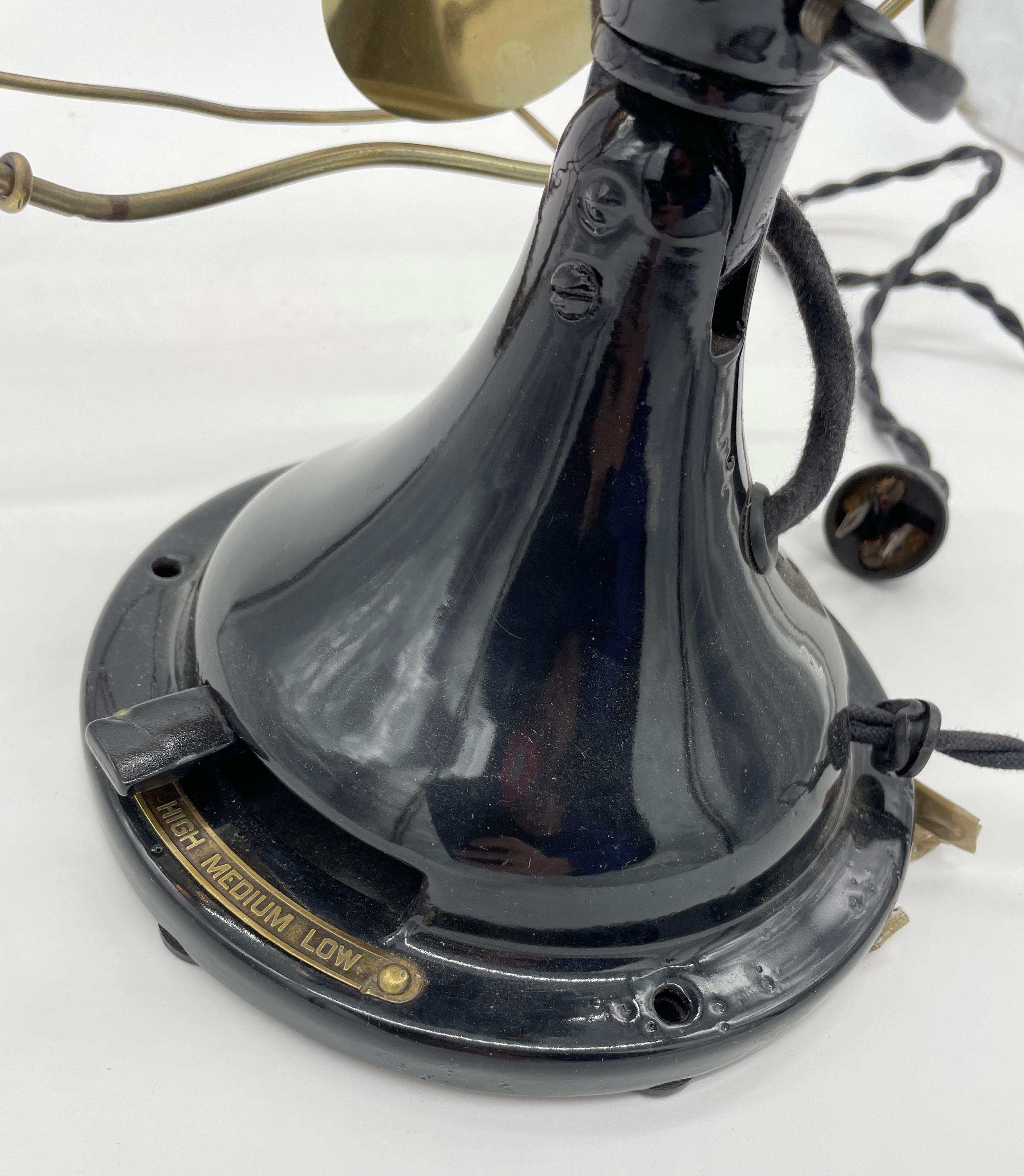 Working Antique General Electric Black Brass Table Fan 3