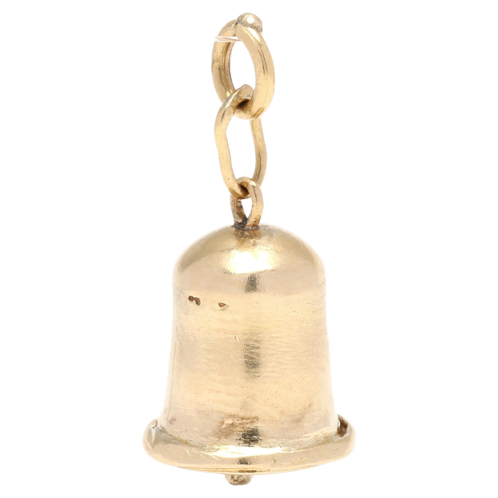 Working Gold Bell Charm, 14K Yellow Gold, Small Gold Bell Charm