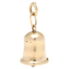 Retro Working Gold Bell Charm, 14K Yellow Gold, Small Gold Bell Charm