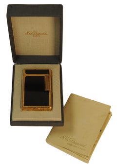 ST Dupont Gold Plated Ligne 1 Cigarette Lighter Black Lacque De Chine Finish