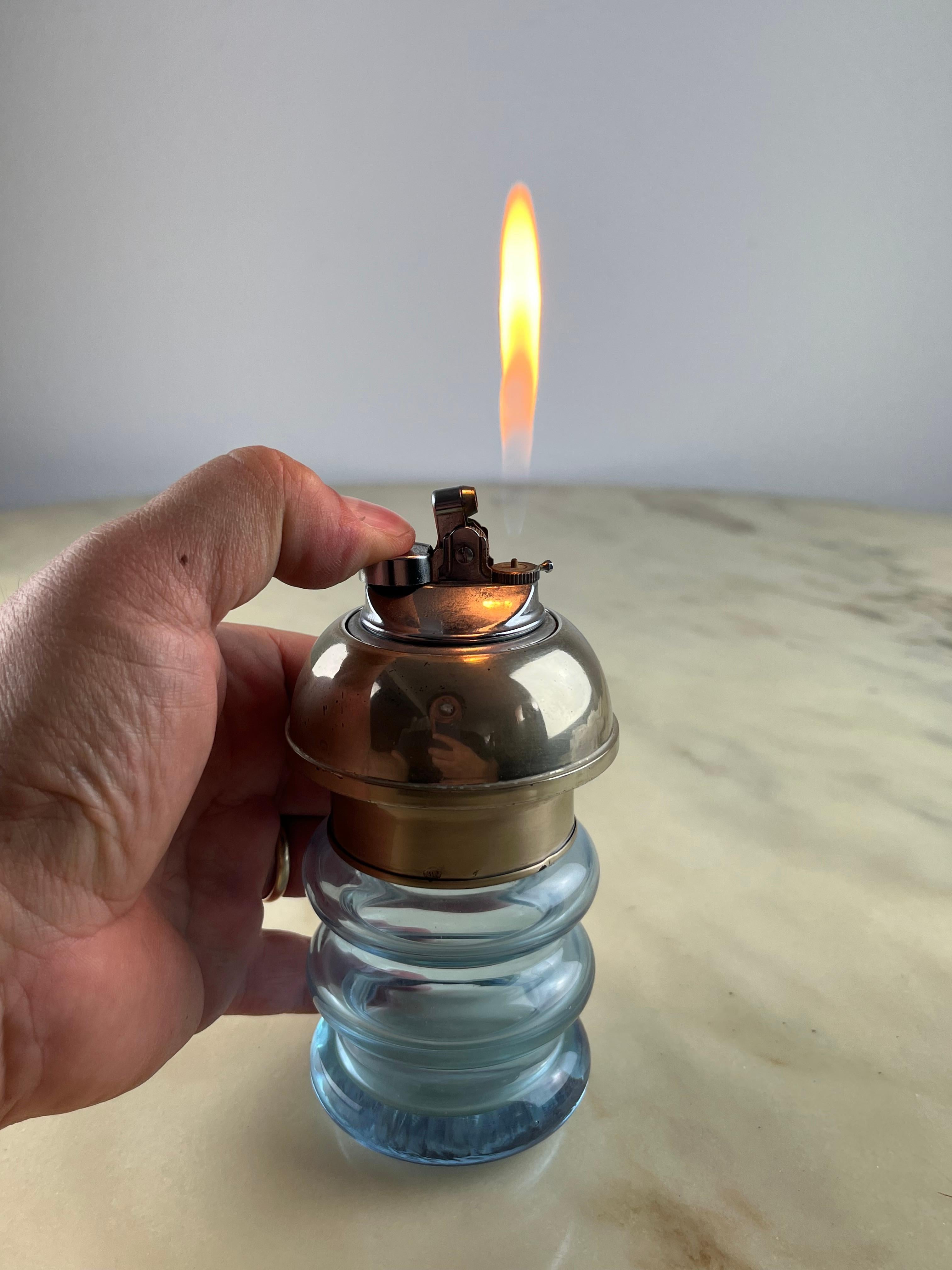 Italian Working Table Lighter in Glass and 800 Silver, Italy, 1970 For Sale