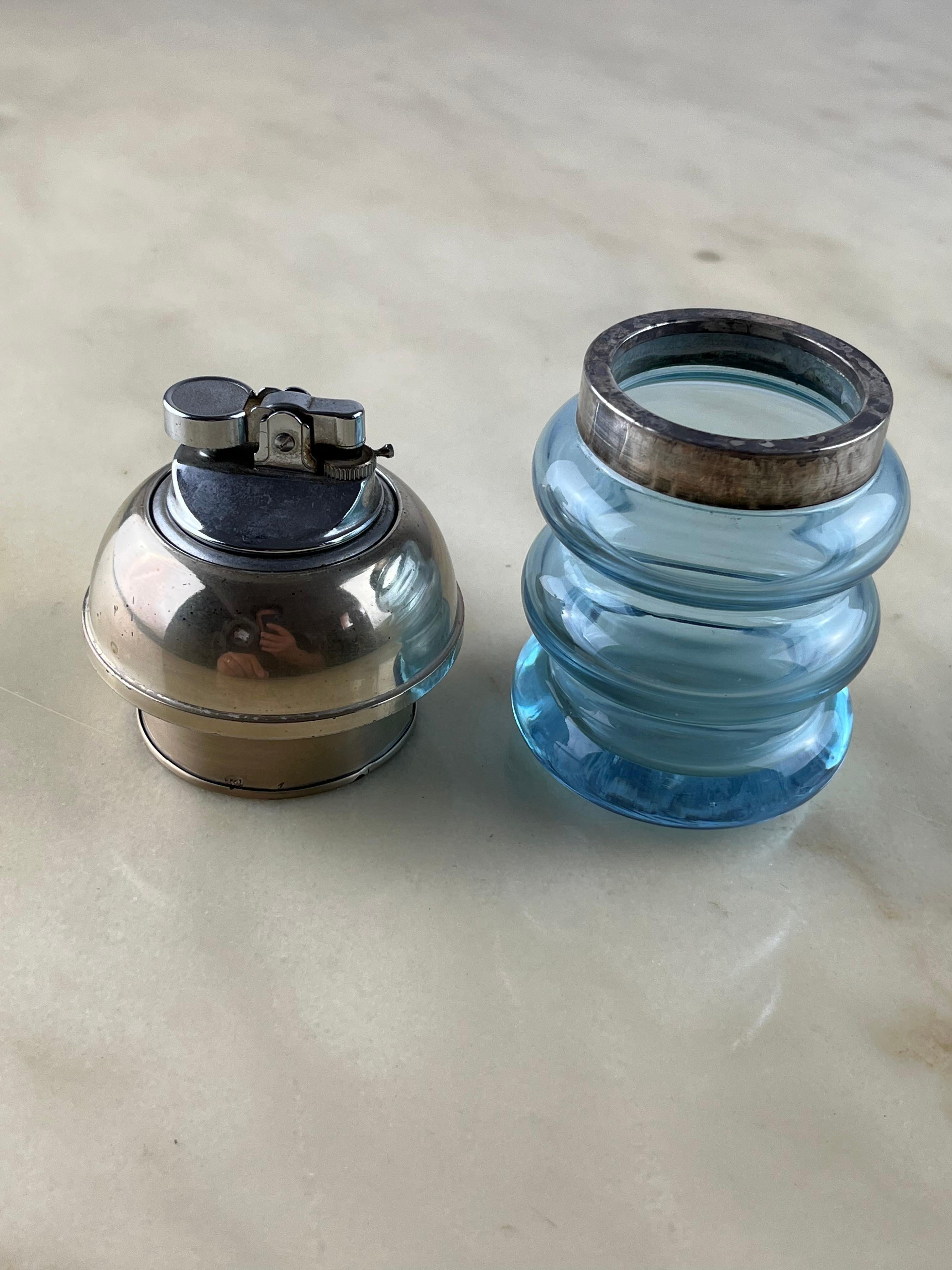 Briquet de table de travail en verre et argent 800,  Italie 1970 Bon état - En vente à Palermo, IT